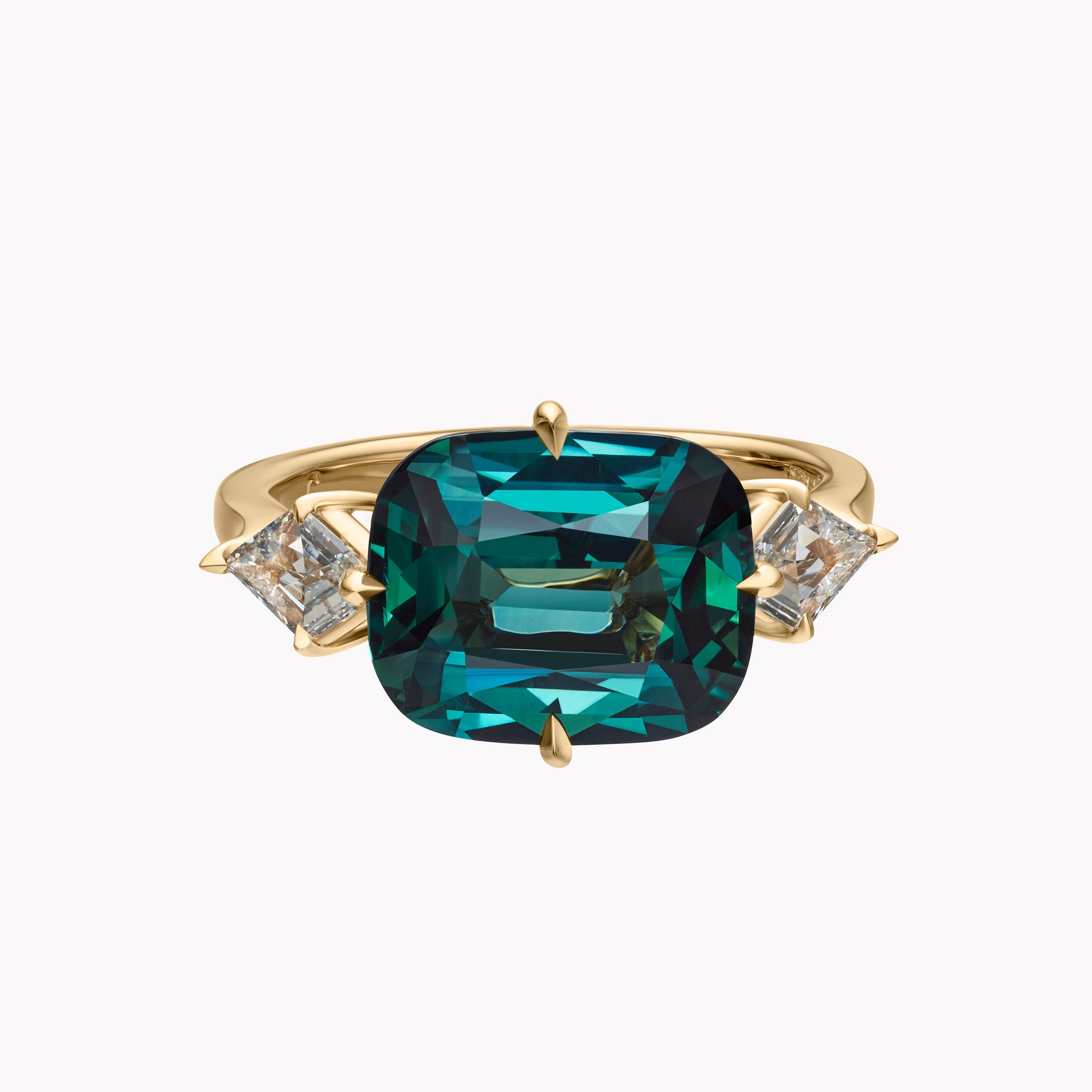Material Good East-West Teal Sapphire Diamond Ring