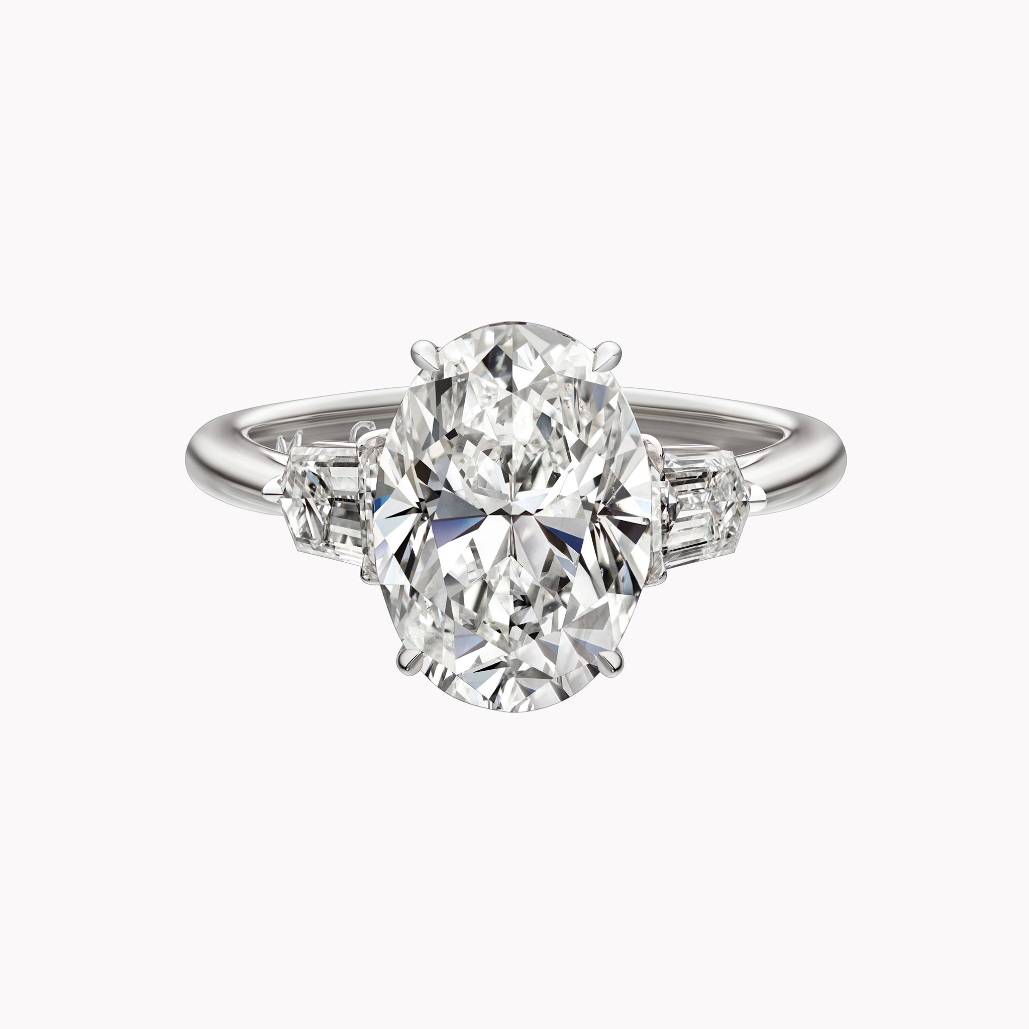 Oval Cut Engagement Ring with Side Bullet Diamonds