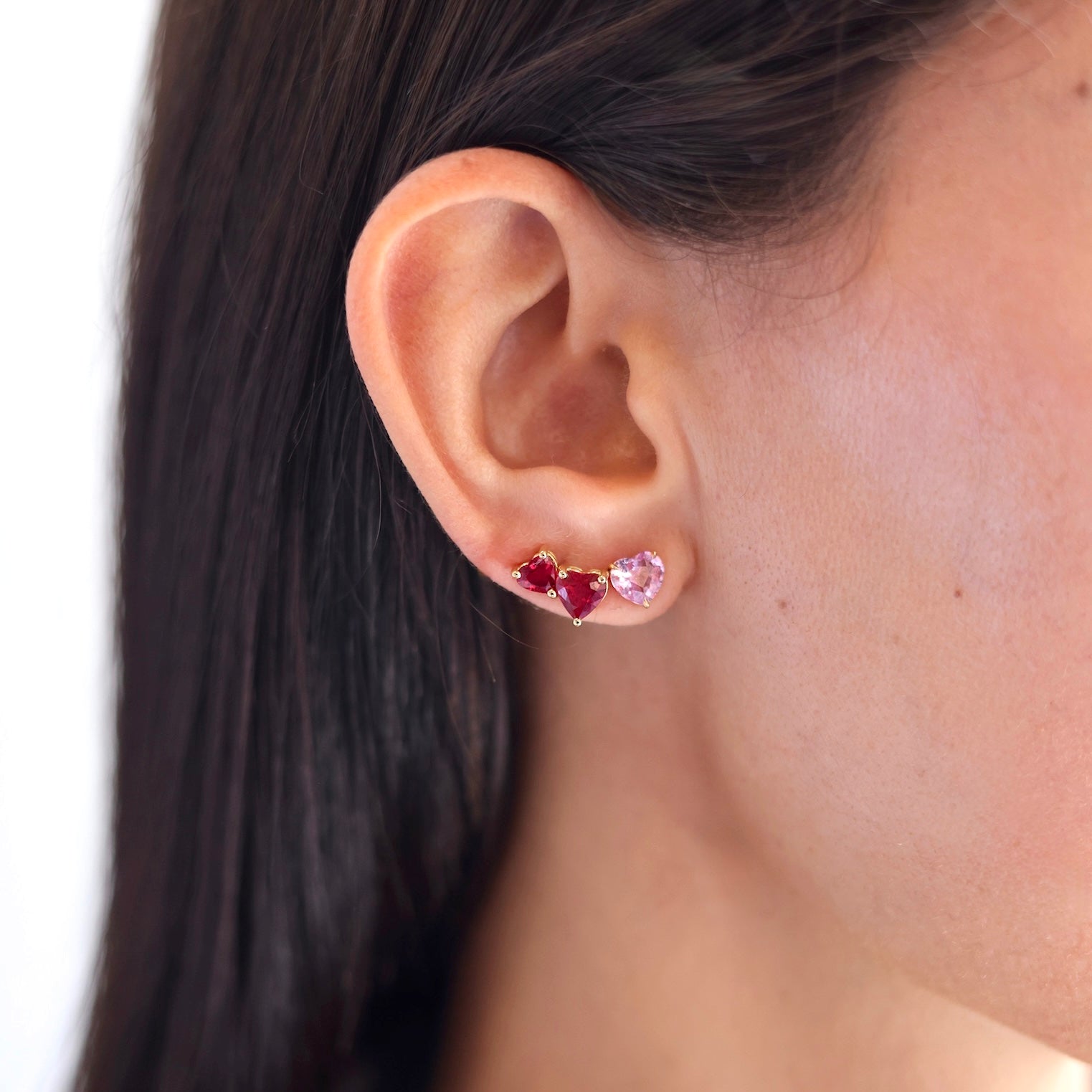 Double Heart Ruby Stud Earrings