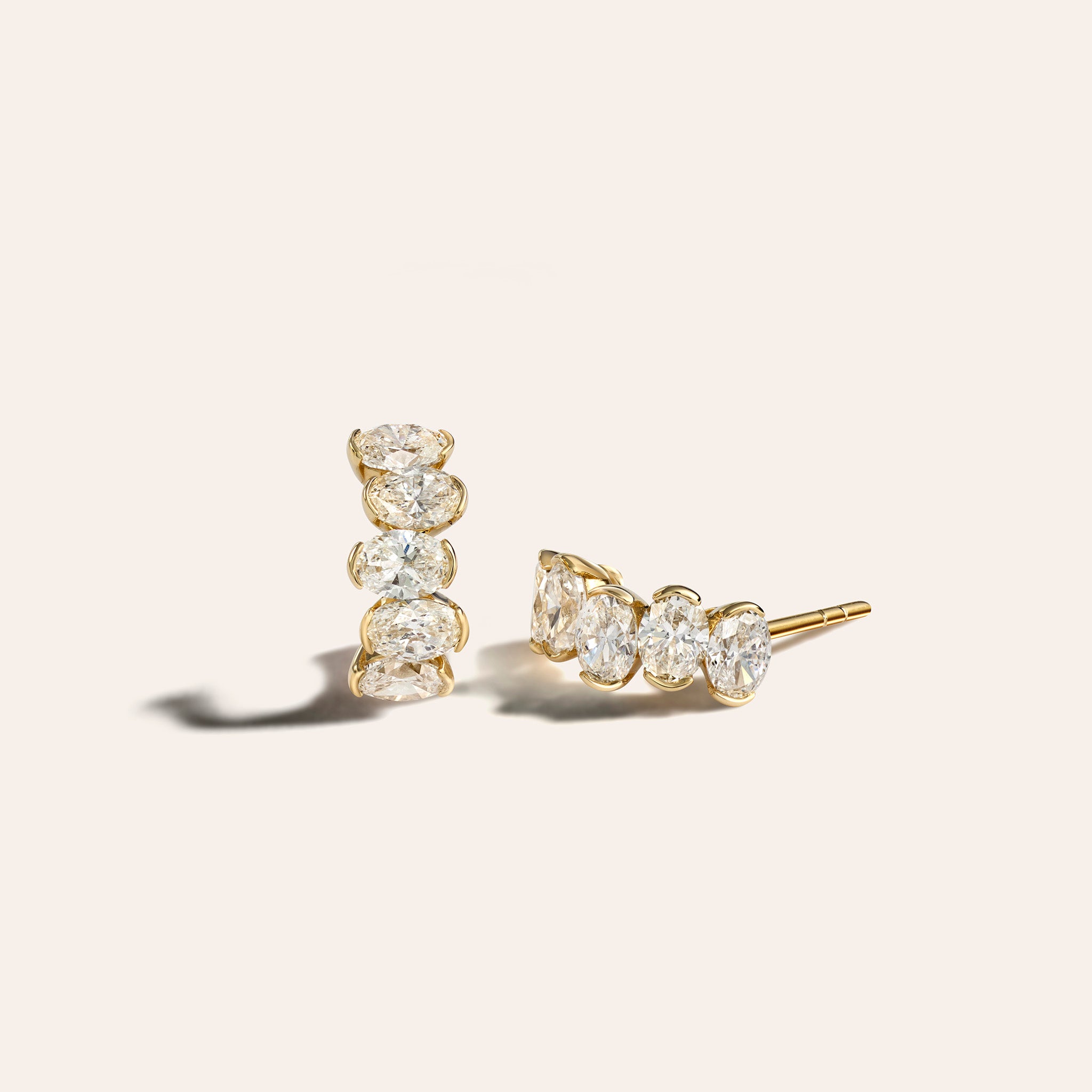 18K yellow gold oval diamond huggie earrings, 1.9 total carats