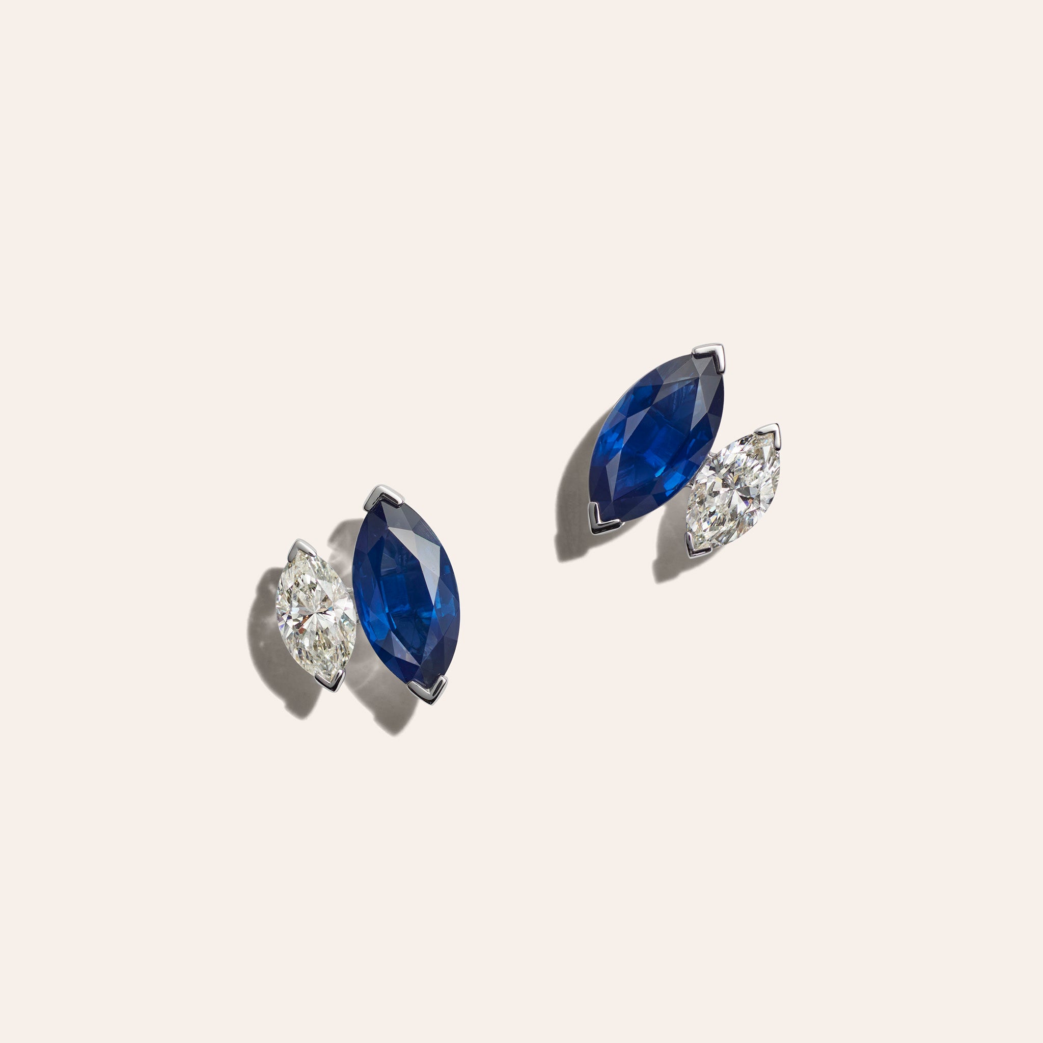 Muse sapphire and diamond marquise stud earrings in 18K white gold, 2.78ct sapphire and .66ct diamonds