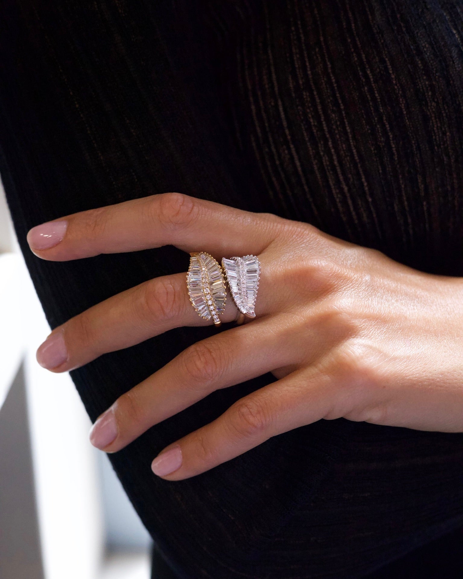 Sideways Palm Leaf Diamond Ring