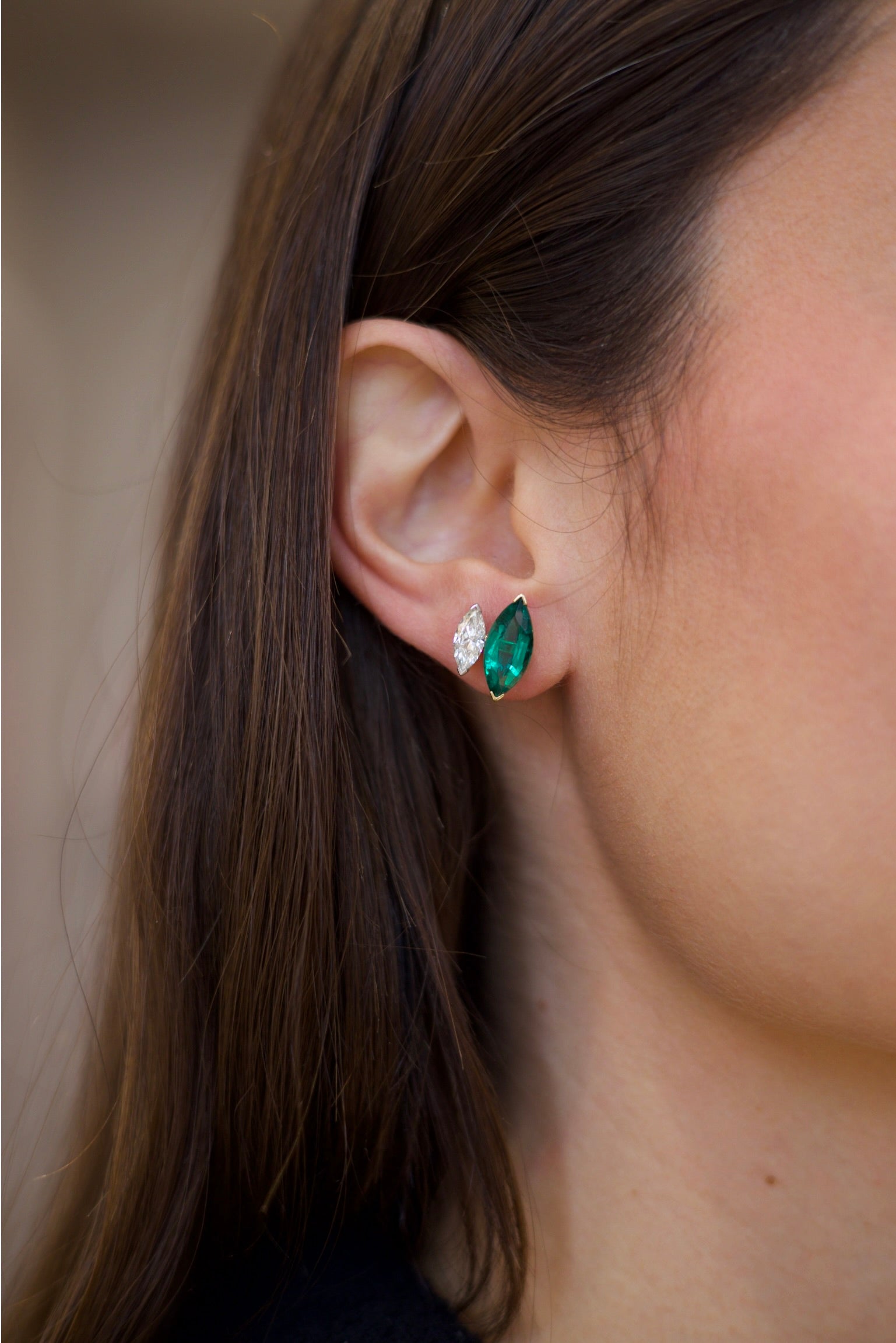 Marquise Emerald & Diamond Muse Stud Earrings