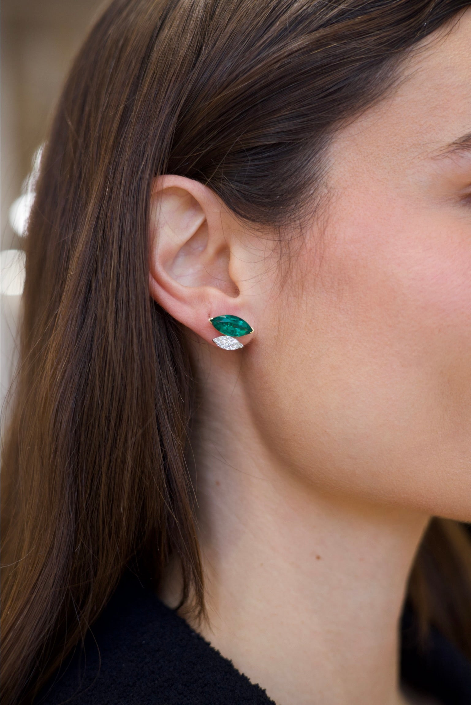 Marquise Emerald & Diamond Muse Stud Earrings