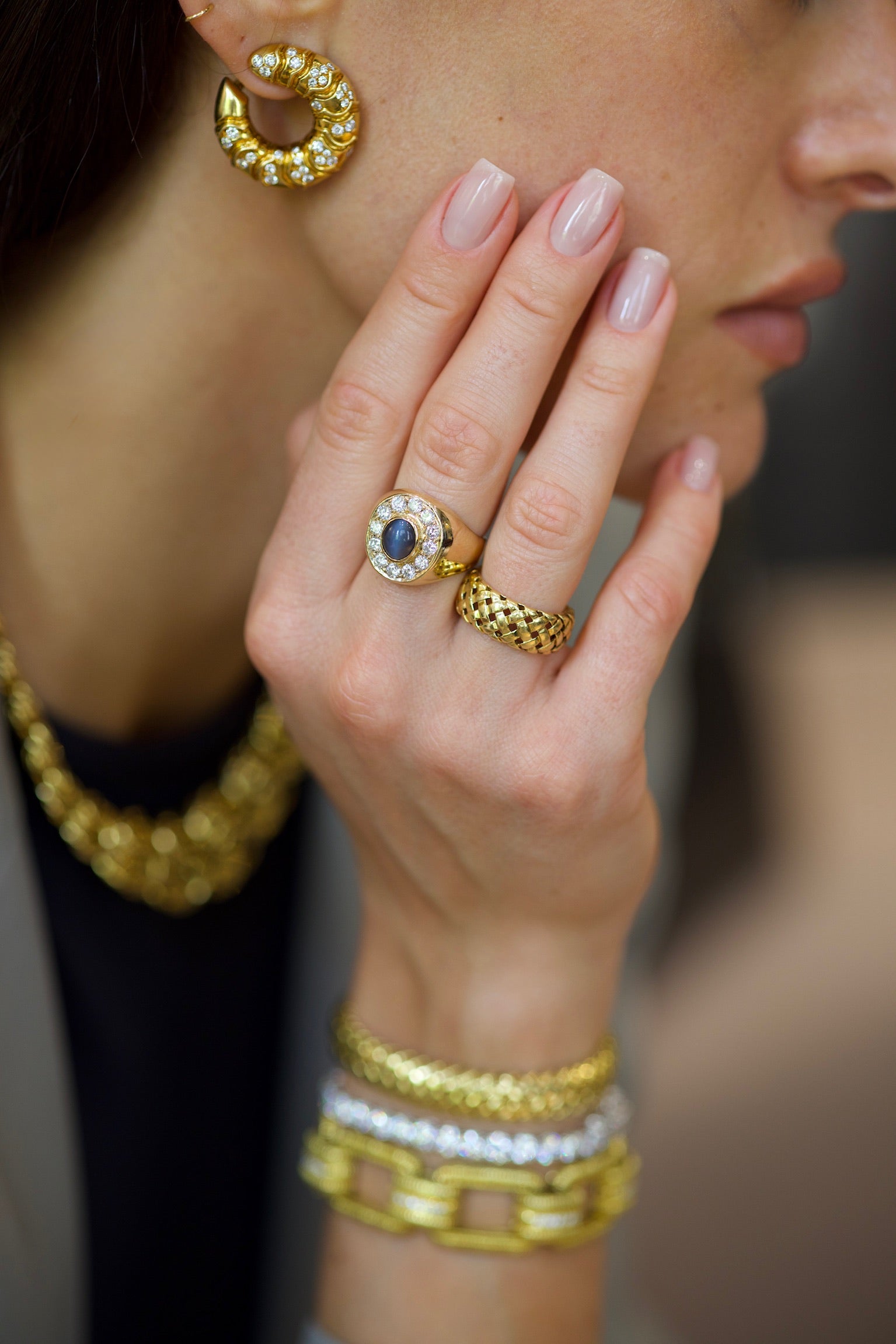 Vintage Alexandrite Cabochon and Diamond Ring