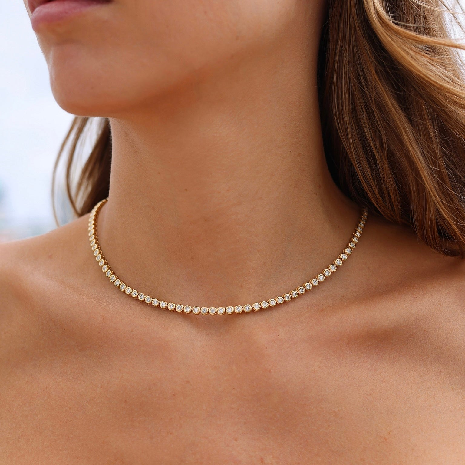 Bezel Set Diamond Tennis Necklace