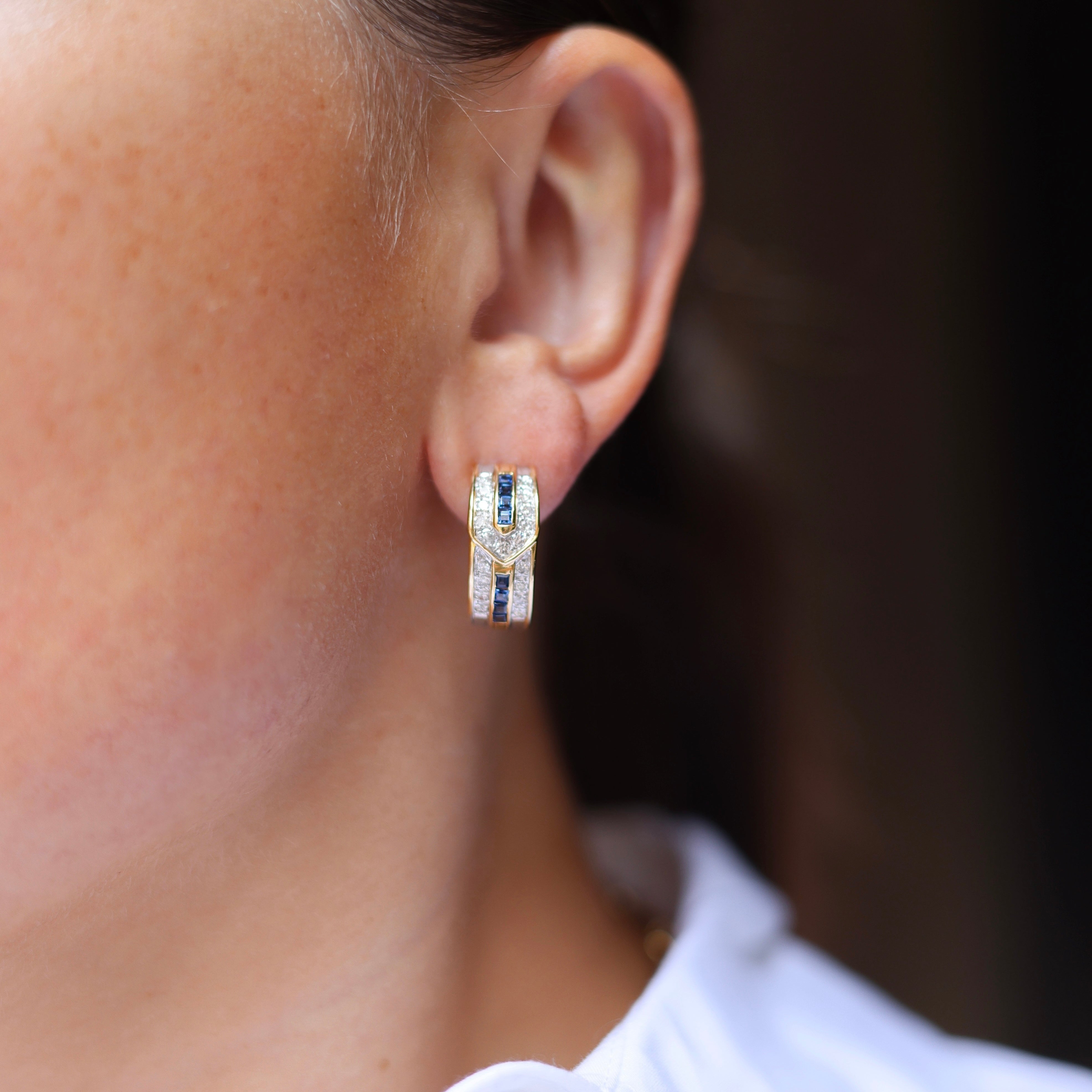 Vintage Sapphire & Diamond Hoop Earrings