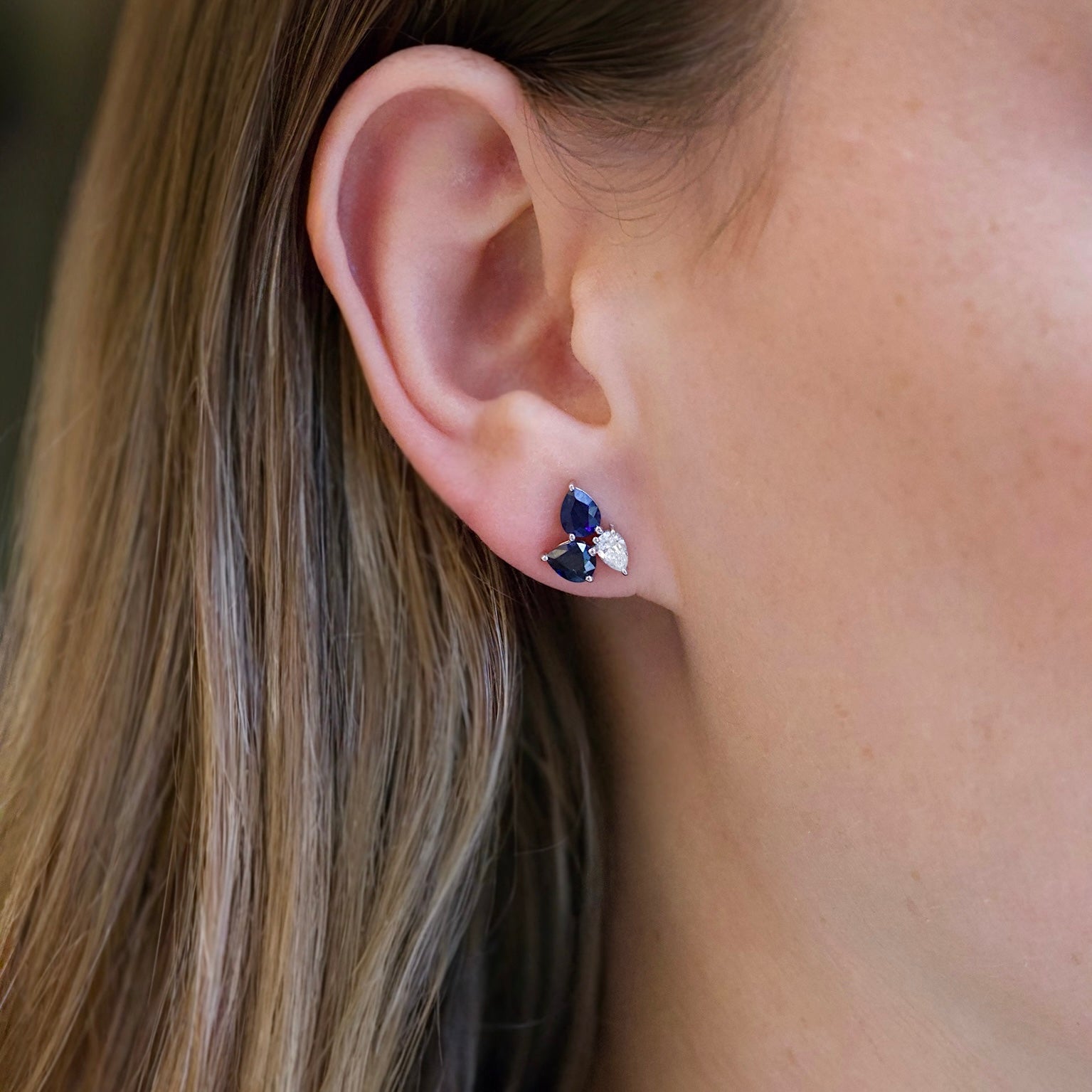 Sapphire & Diamond Cluster Studs