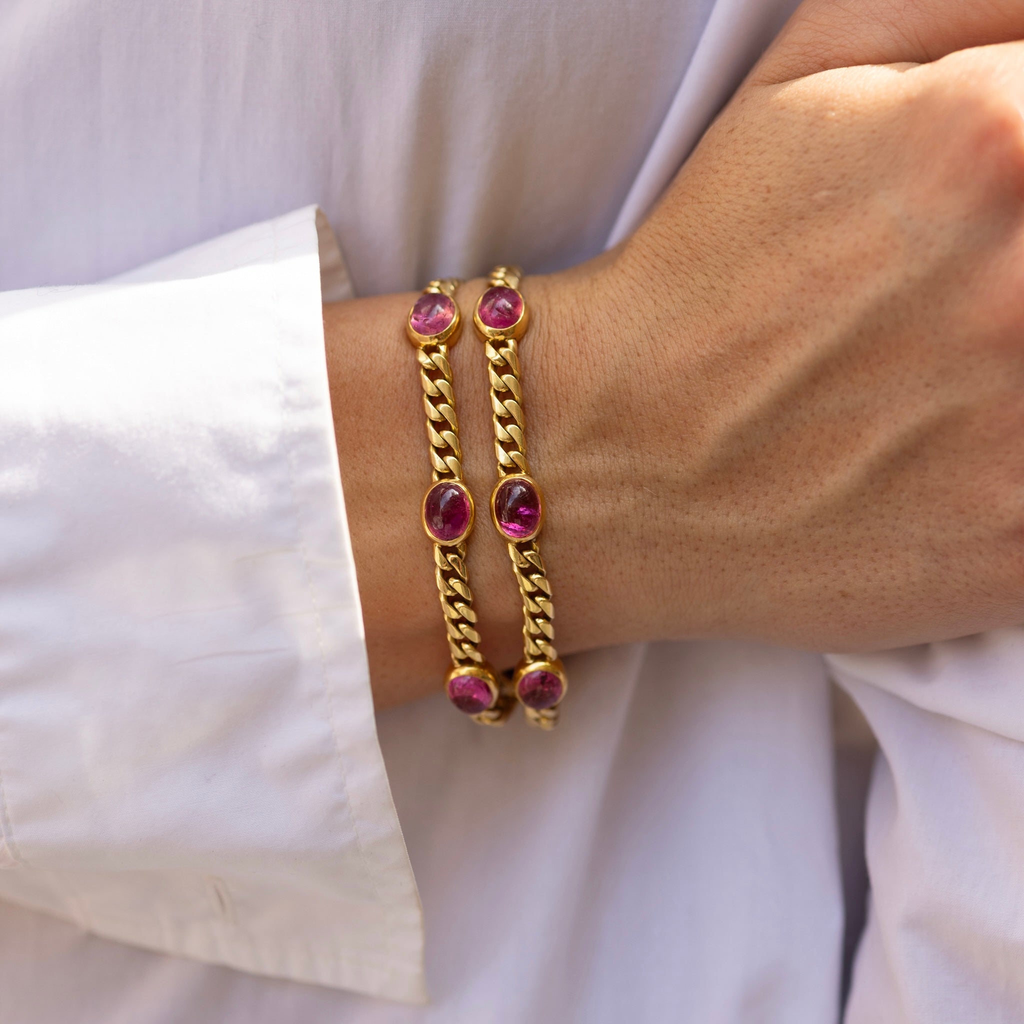 Vintage Bvlgari Cabochon Tourmaline & Amethyst Bracelet