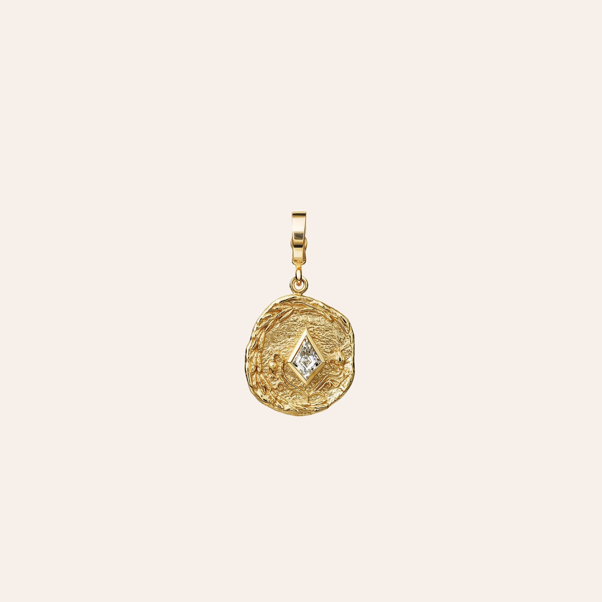 Small Olive Branch & Rose Bud Kite Diamond Coin Charm