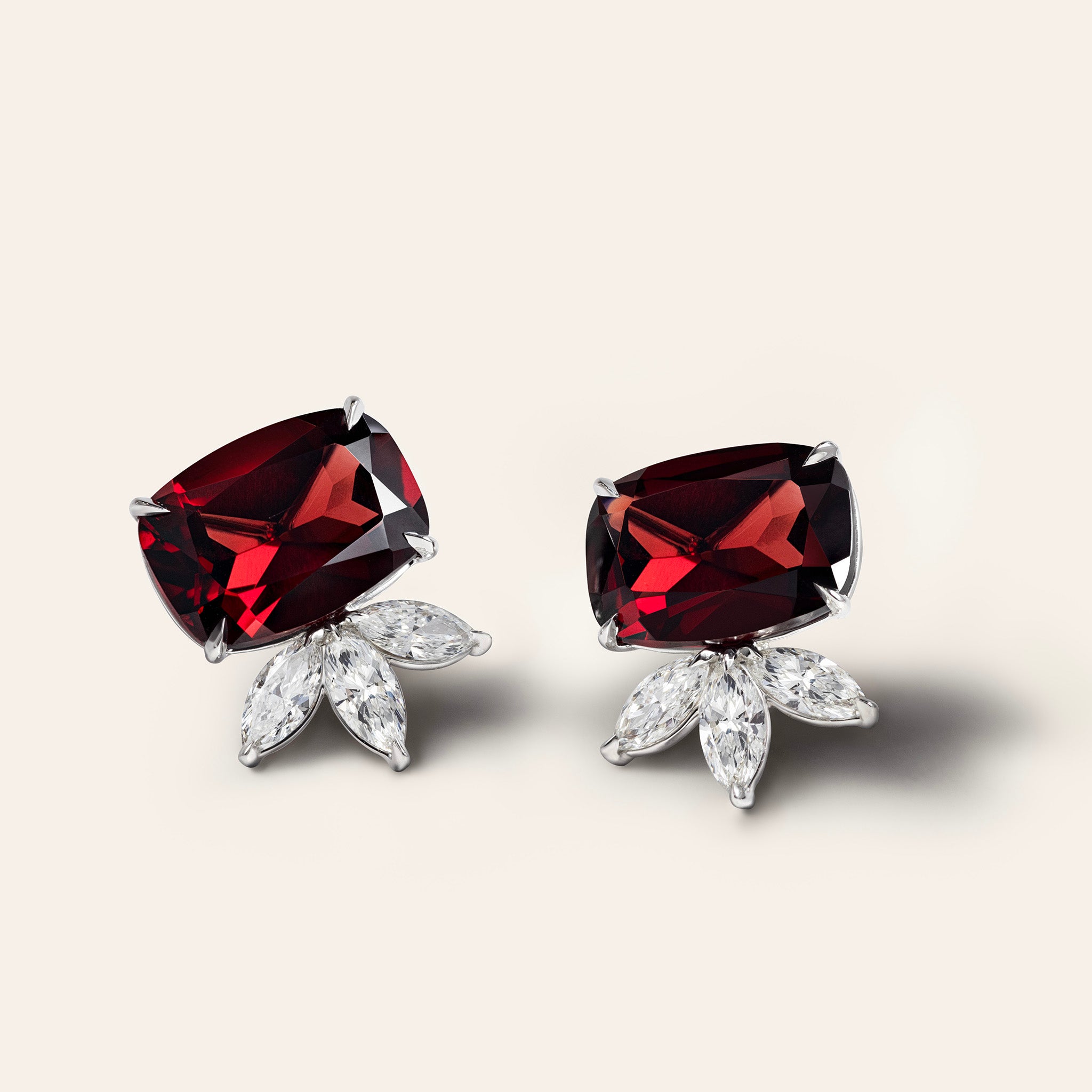 The Terre Rouge Cushion Garnet & Diamond Stud Earrings