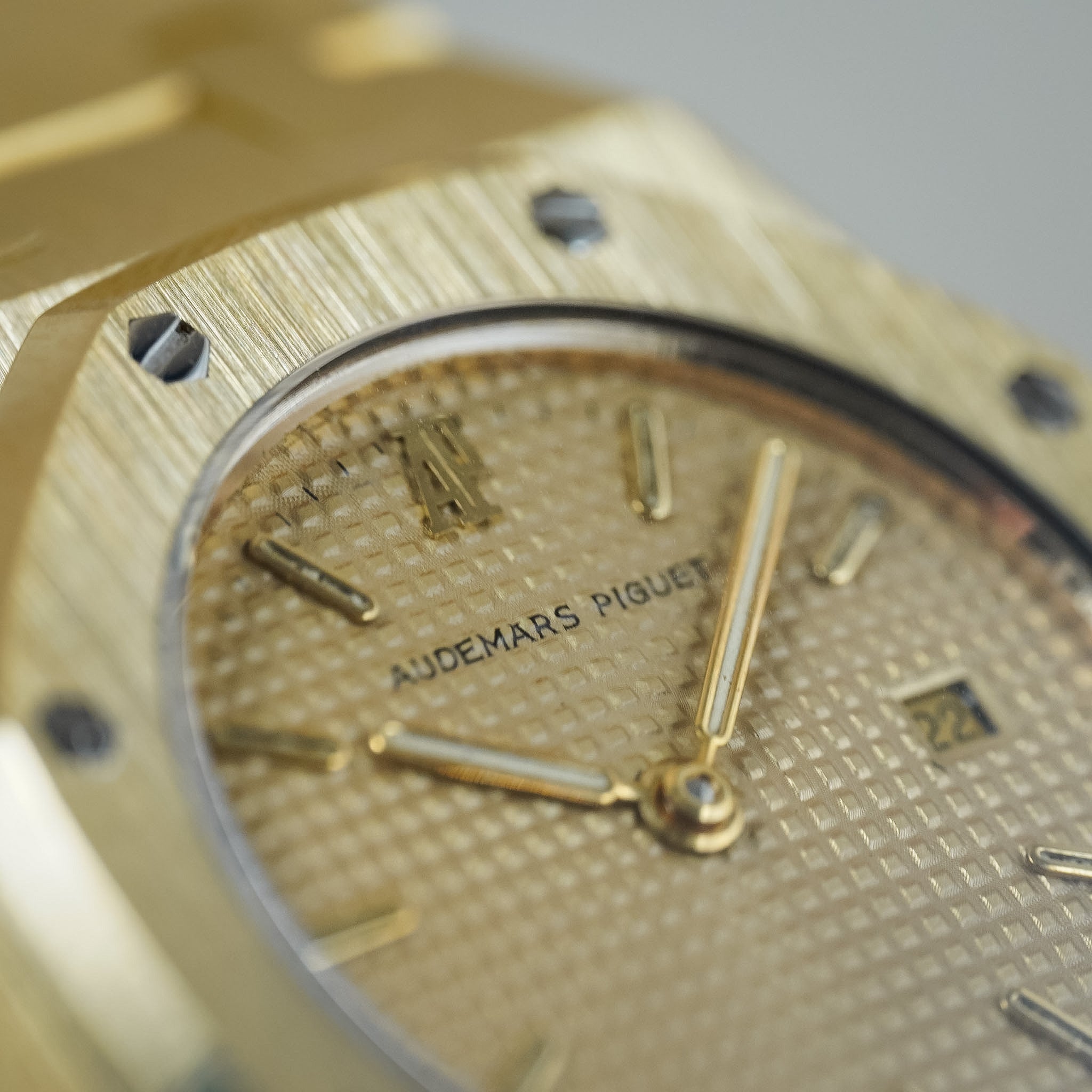 Close-up of a gold Audemars Piguet watch face