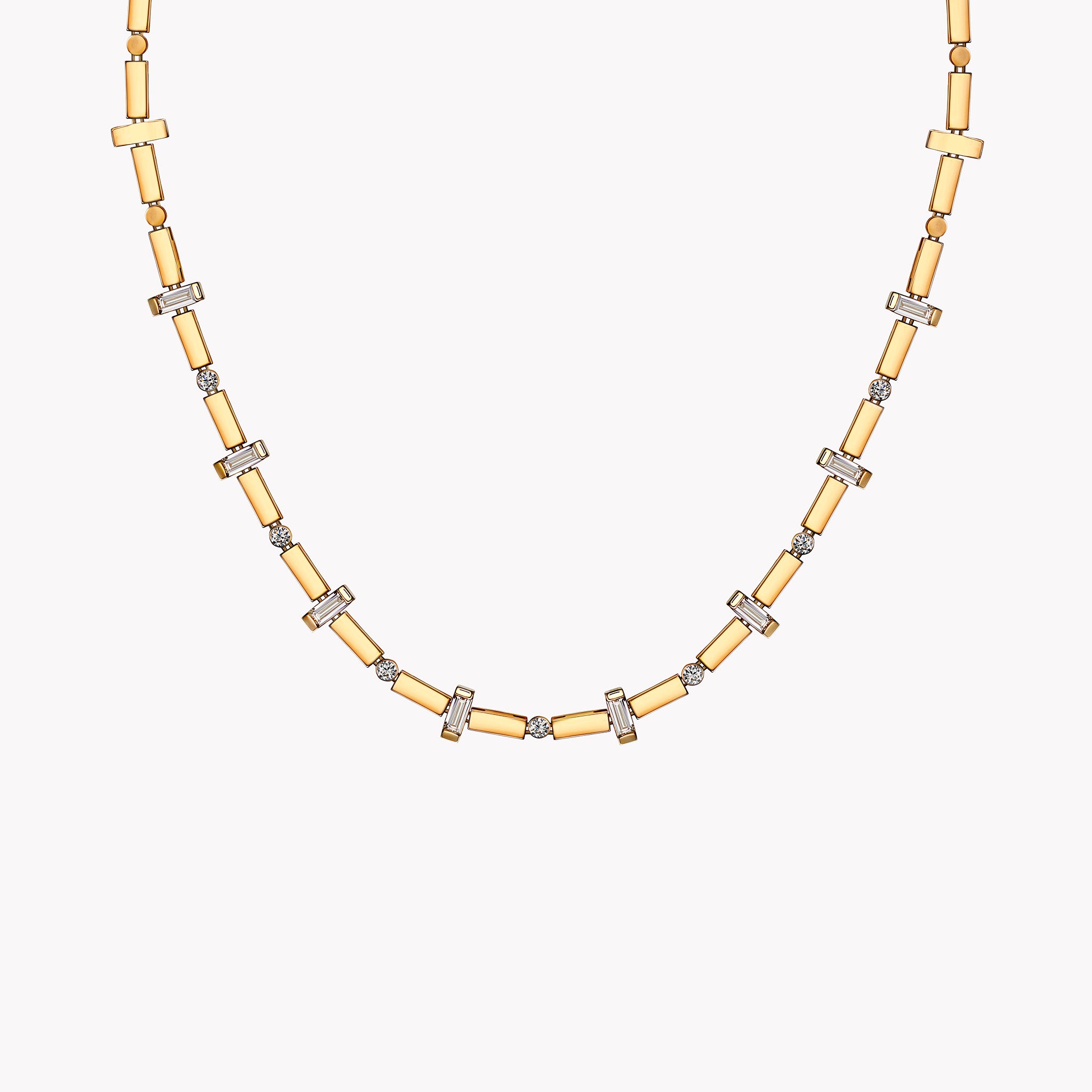 SCATTERED GOLD BAR AND DIAMOND TENNIS NECKLACE