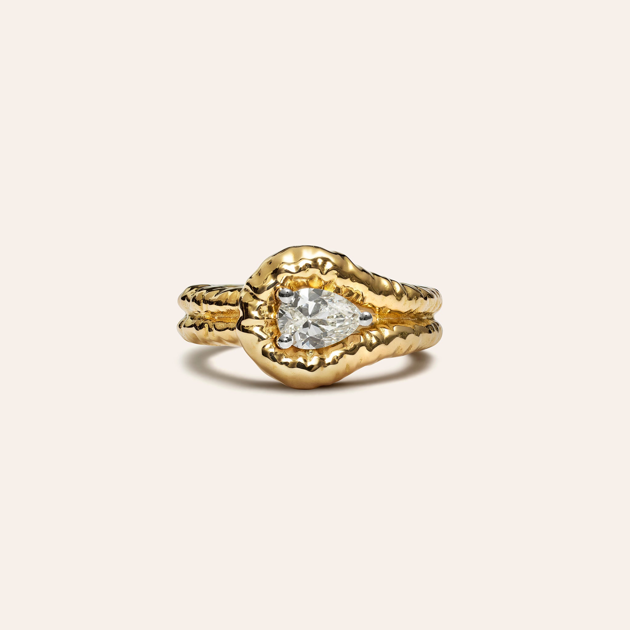 Weathered Dew Drop Single Stone Ring