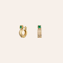 ĀZLEE x Gemfields Staircase 3-Tier Pave and Emerald Hoops