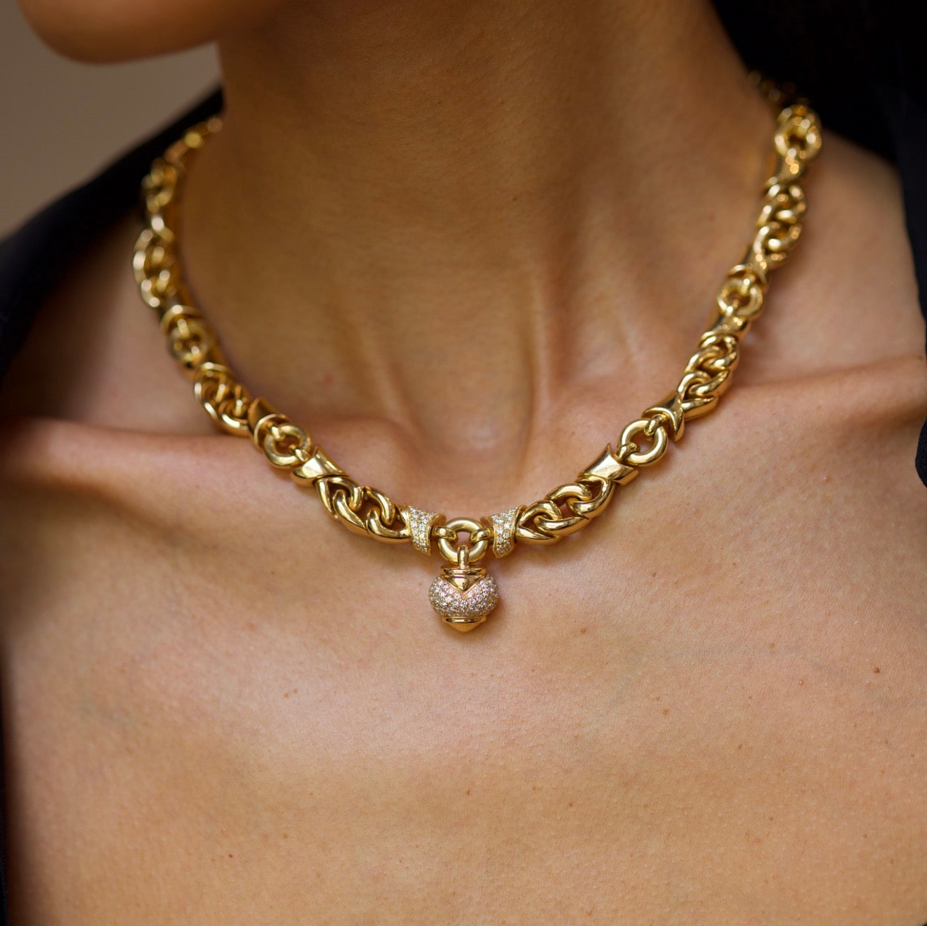 Vintage Bvlgari Diamond Doppio Cuore Heart Necklace