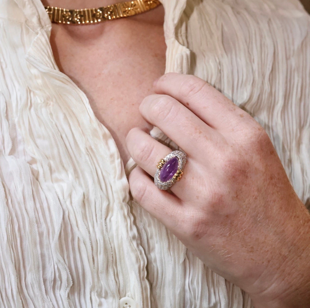 Vintage 1990s Cabochon Purple Sapphire Ring