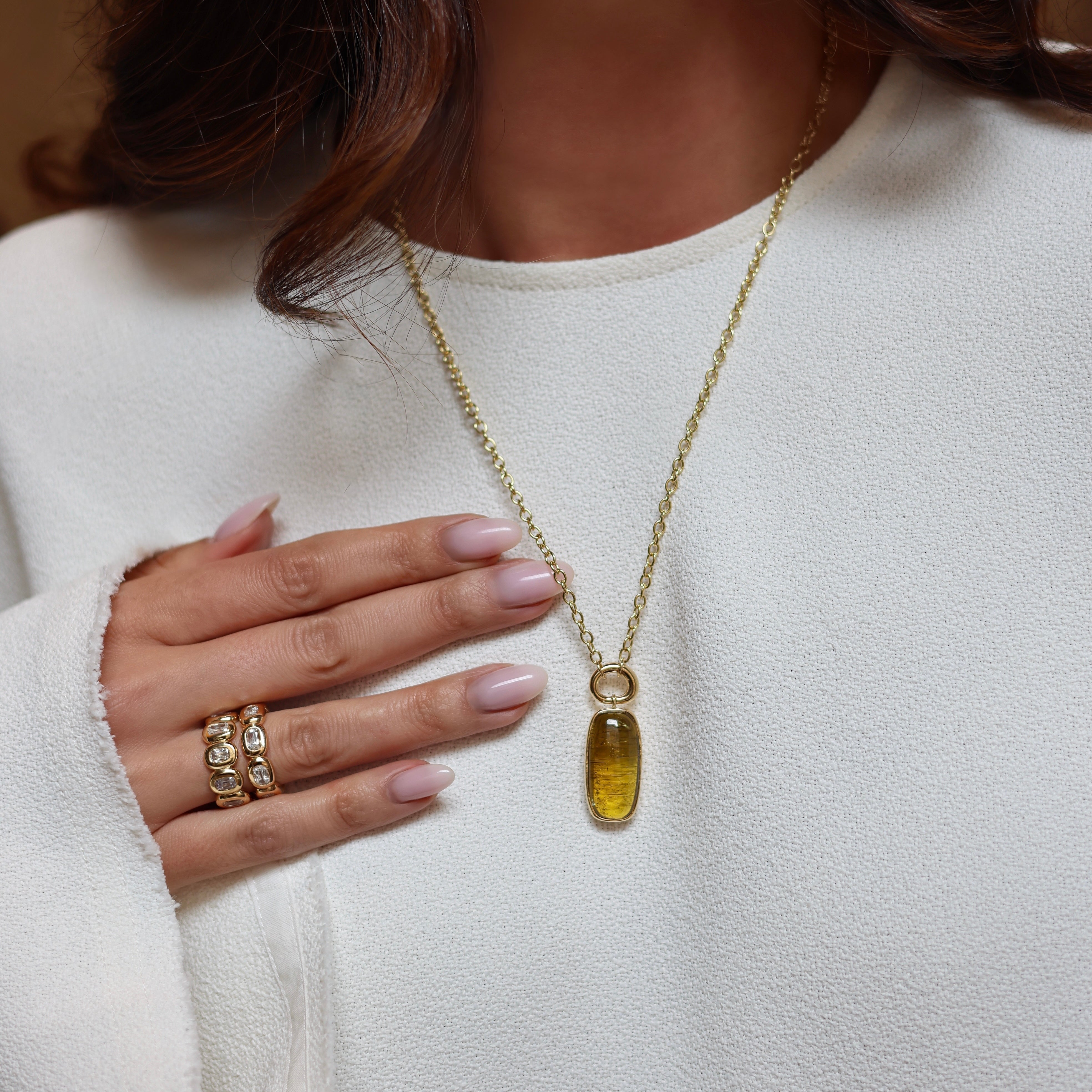 Oval Golden Yellow Cabochon Tourmaline Vein Pendant