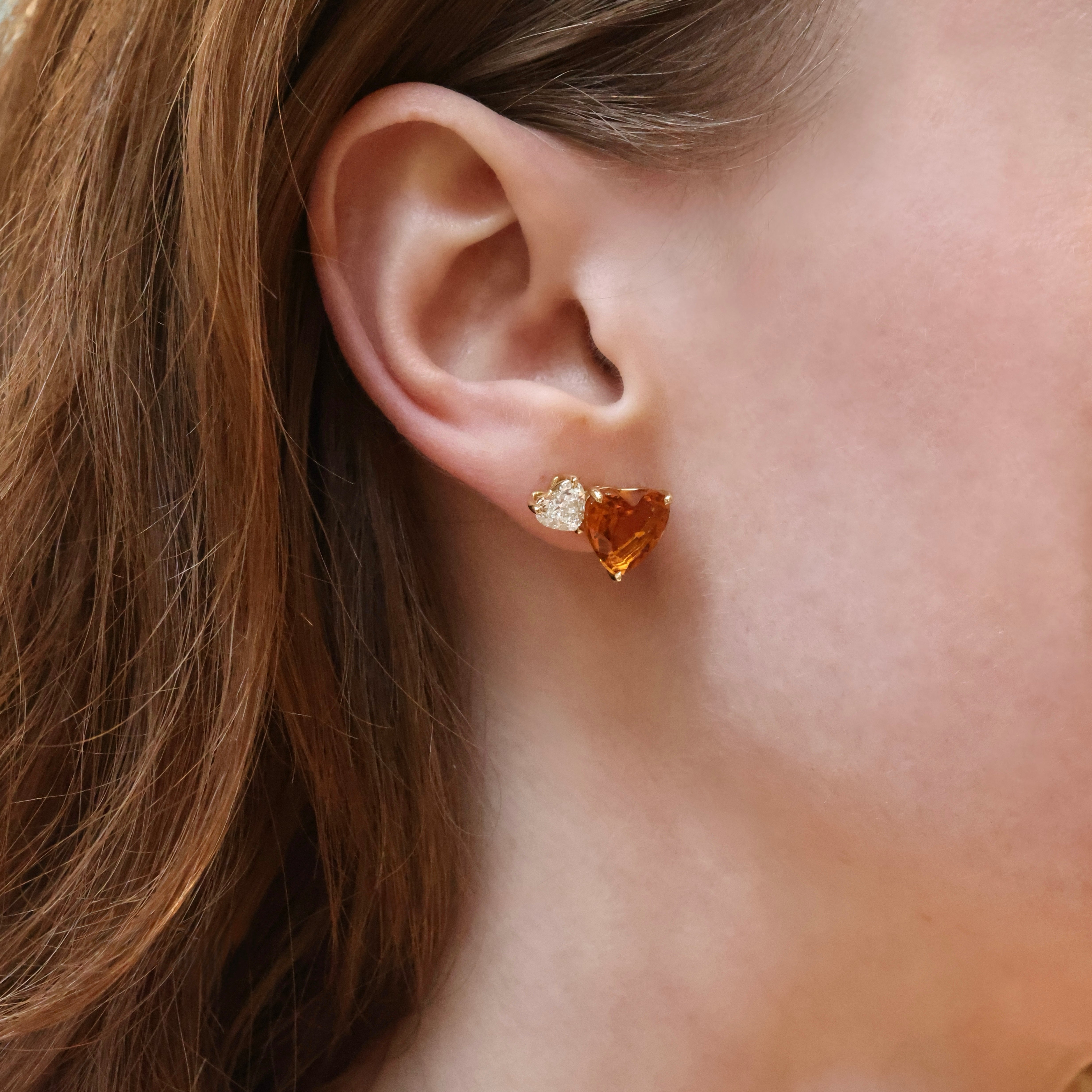 Heart-Shaped Citrine & Diamond Studs