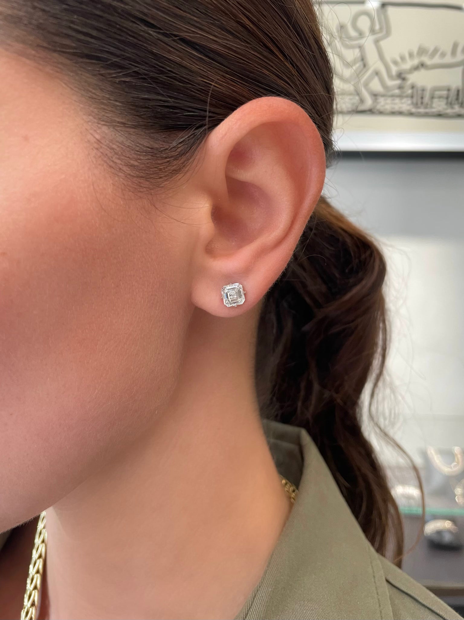 Material Good Asscher Cut Diamond Studs