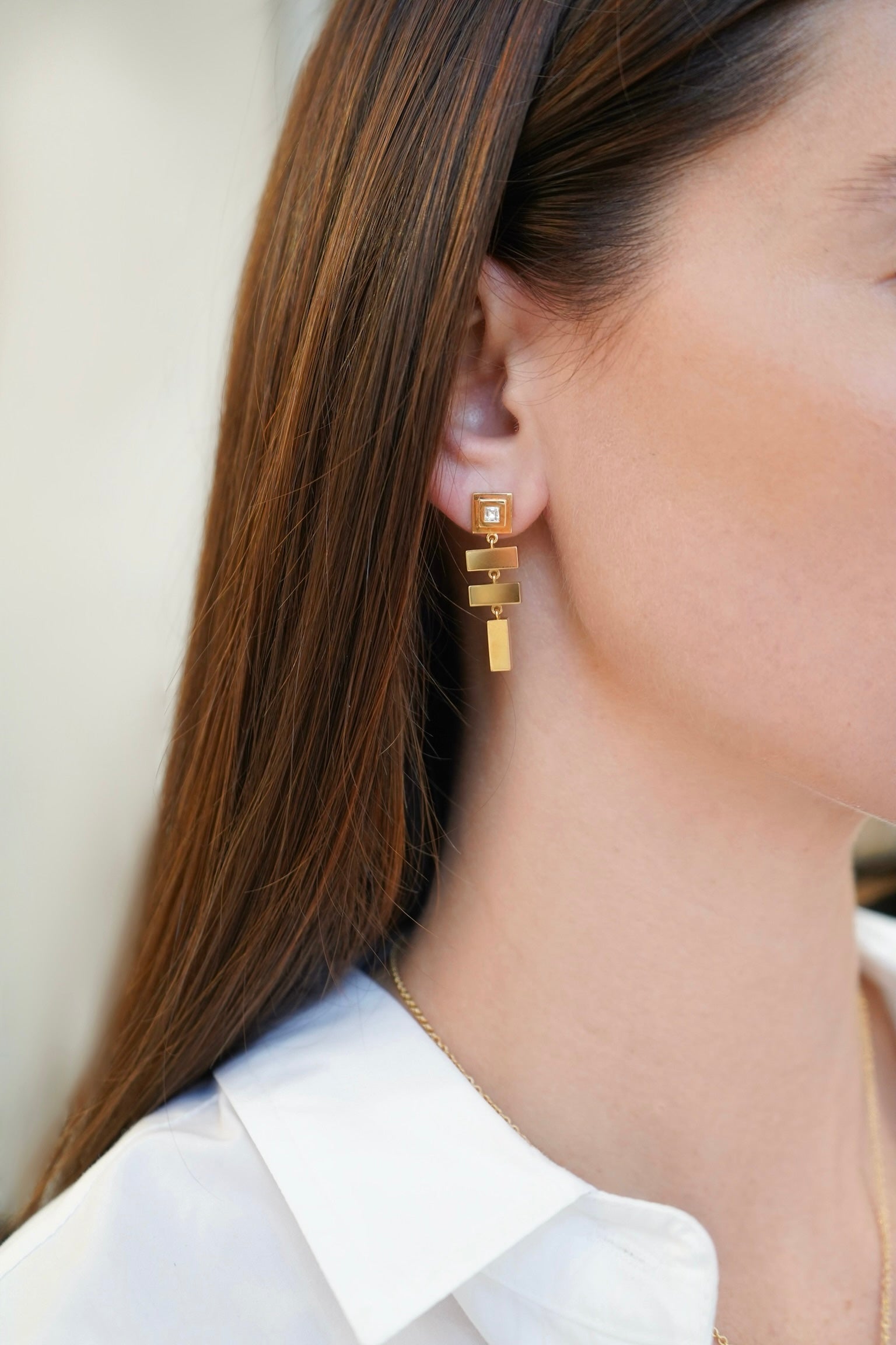 Scattered Gold Bar & Carre Diamond Staircase Earrings