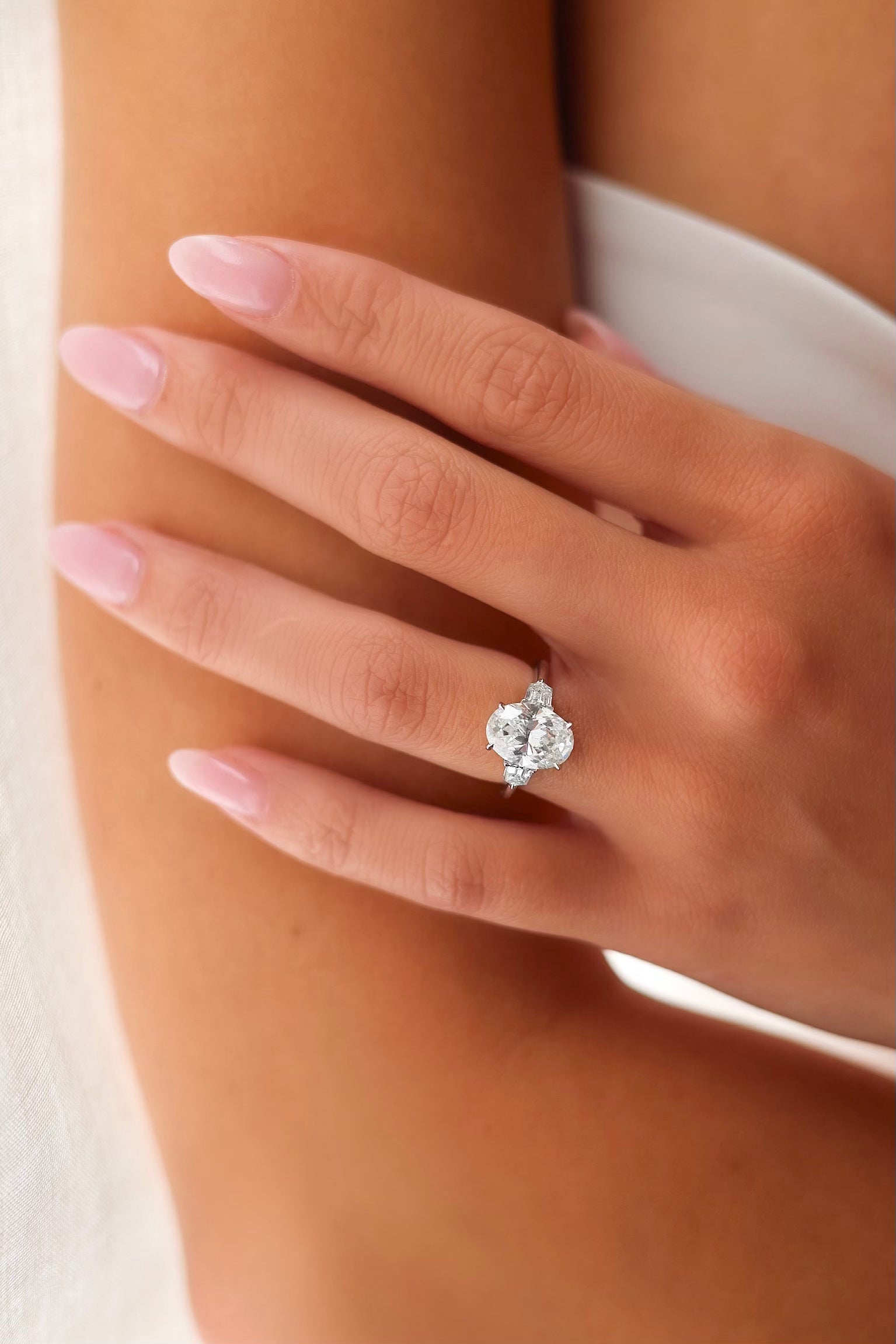 Oval Cut Engagement Ring with Side Bullet Diamonds