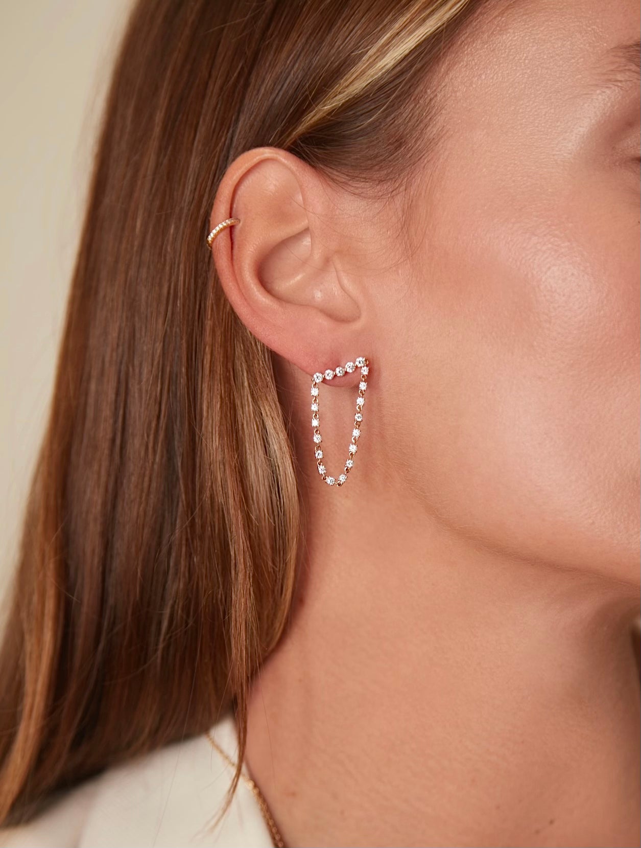 Diamond Bar Loop Earrings