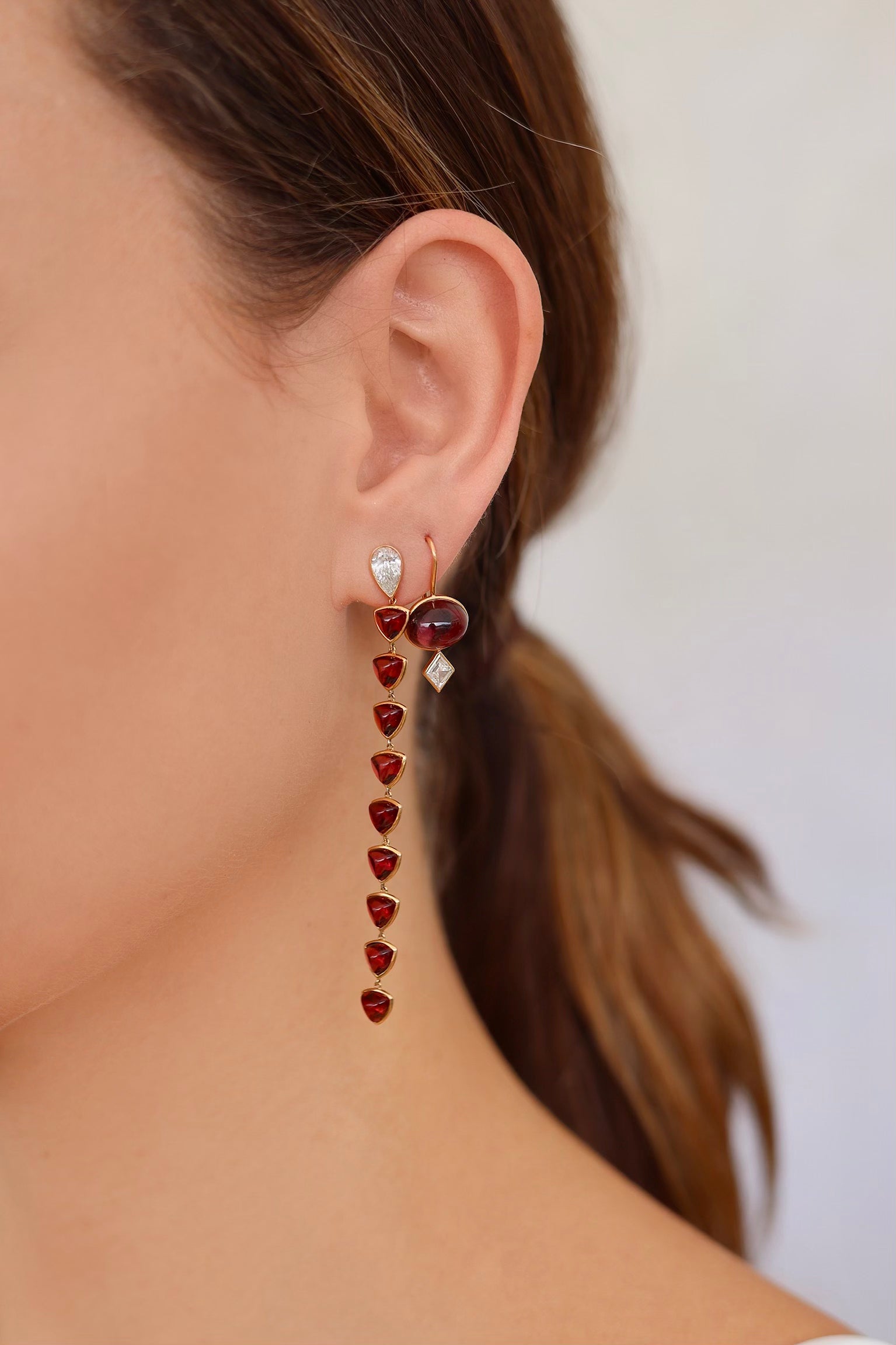 The Margaux Pear Shape Diamond and Garnet Drop Earrings