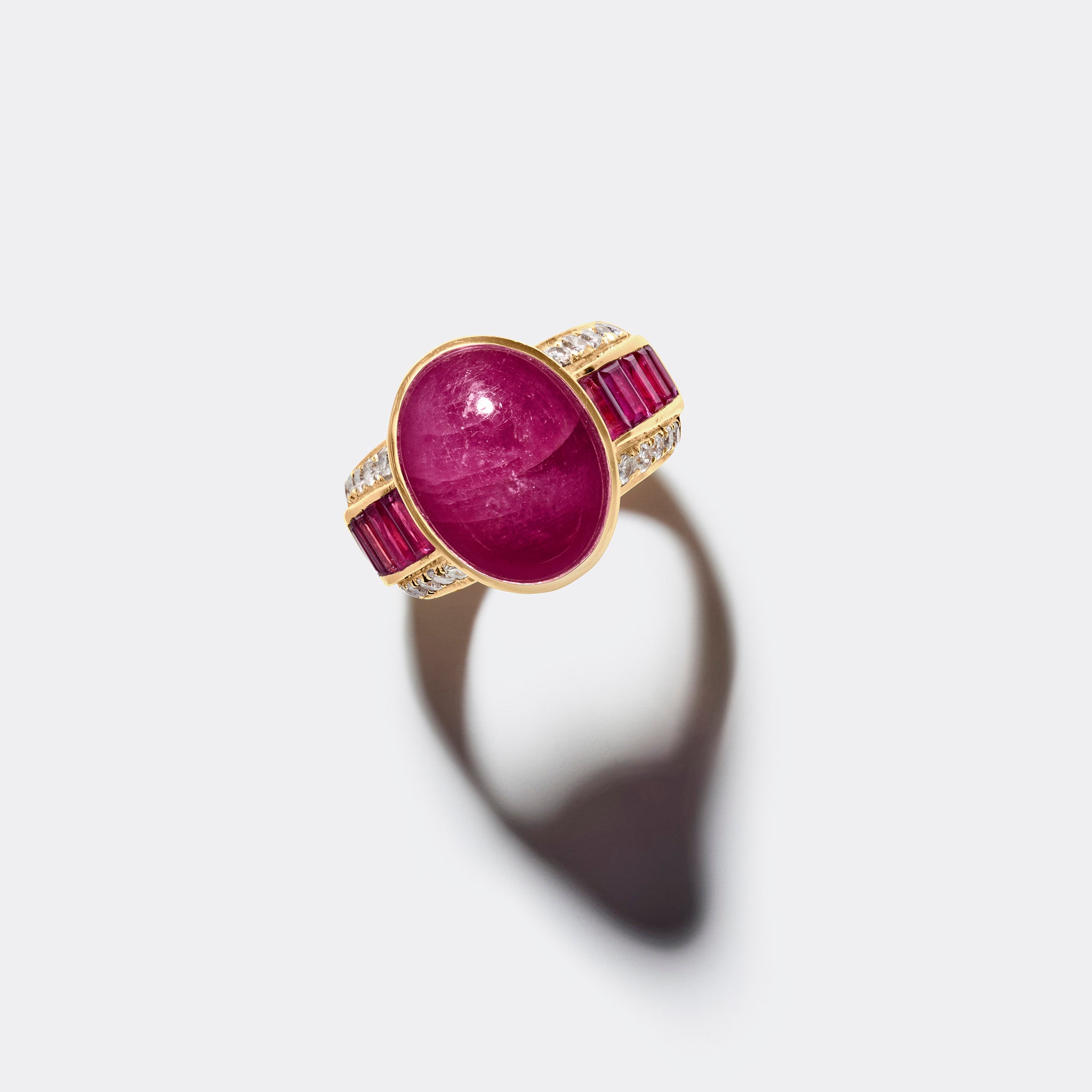 Vintage 1980s Cabochon Ruby & Diamond Ring