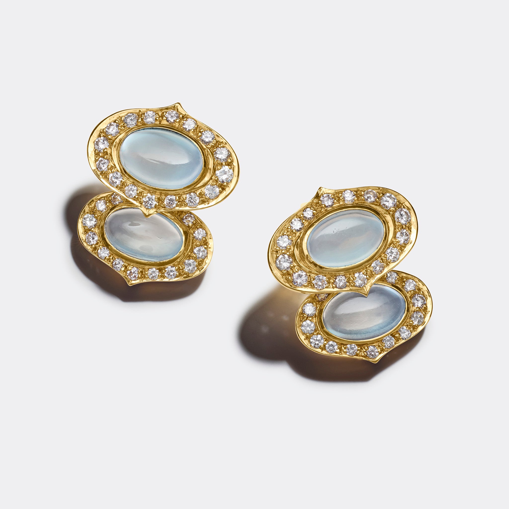 Circa 1990s Vintage Moonstone and Diamond Earrings