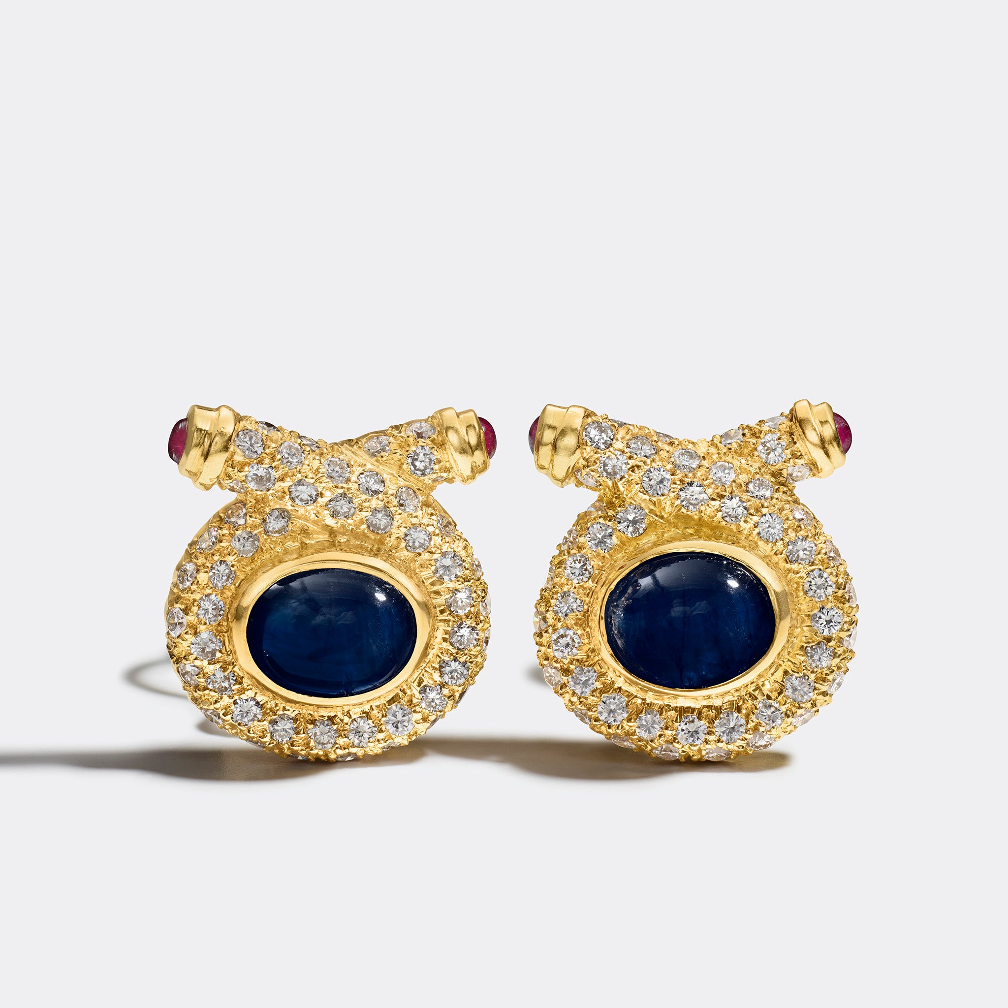 Vintage 1980s Cabochon Sapphire & Diamond Earrings