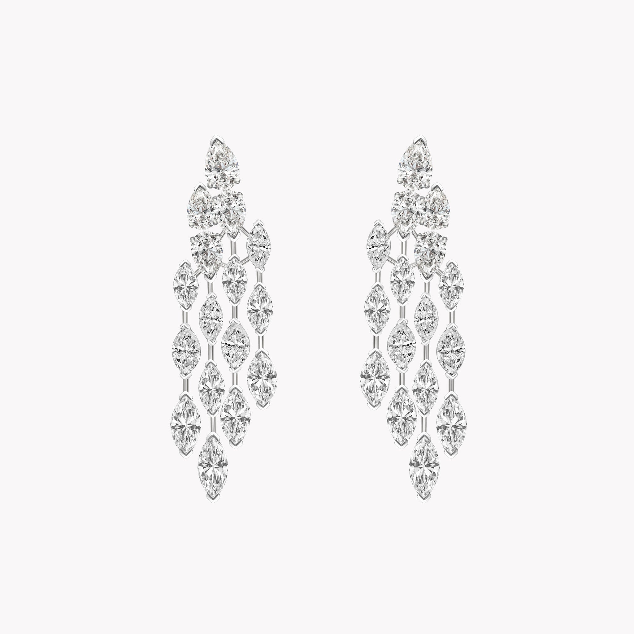 Four-Row Pear & Marquise Diamond Drop Earrings