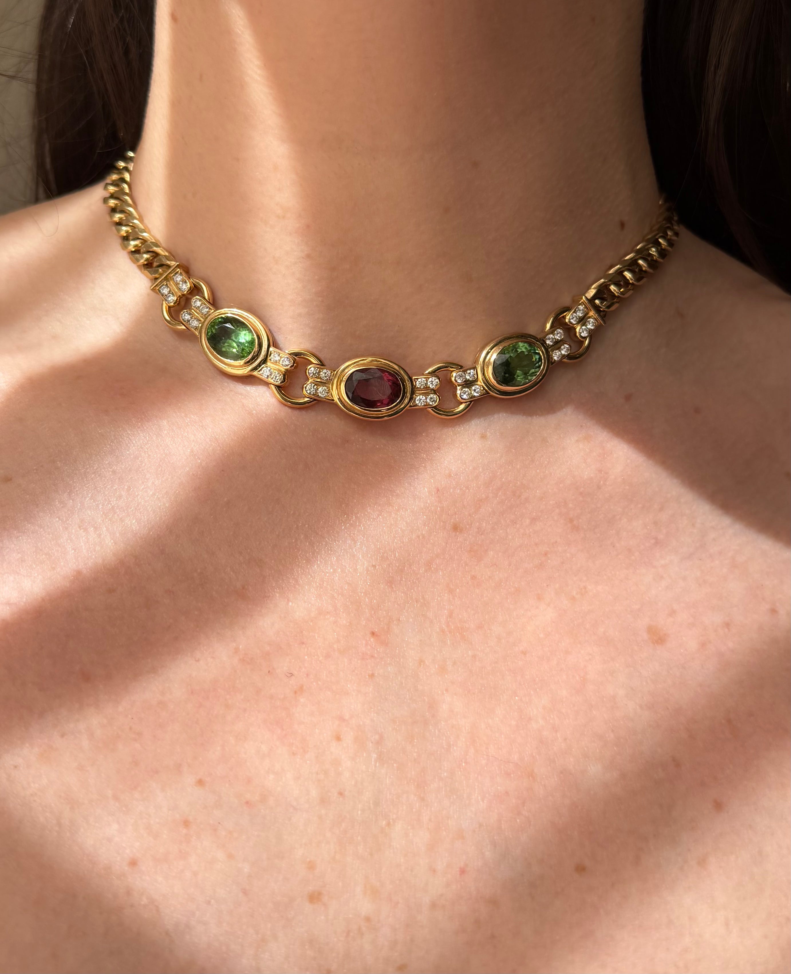 Vintage Bvlgari 1980s Tourmaline and Diamond Necklace