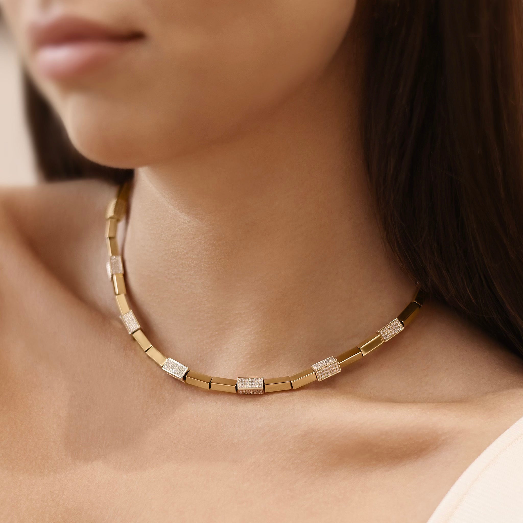 Gold Bar Pavé Diamond Necklace