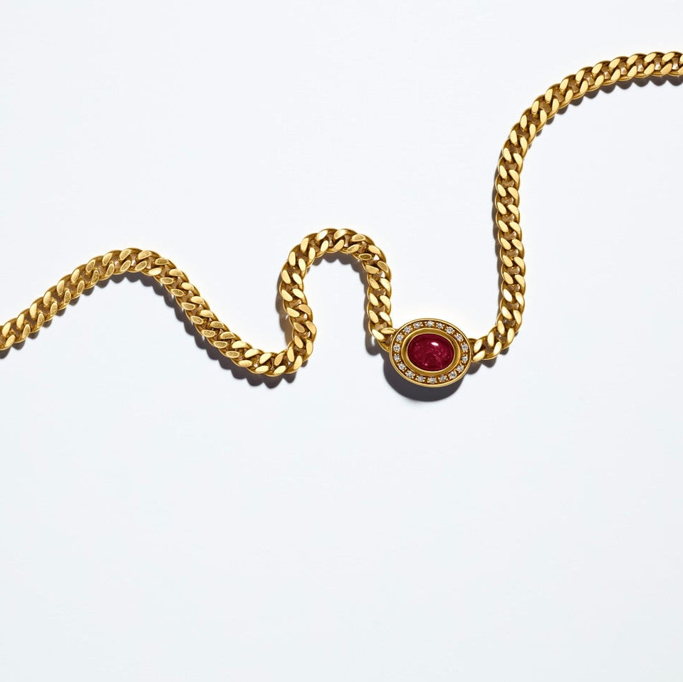 Vintage Ruby Cabochon & Diamond Necklace