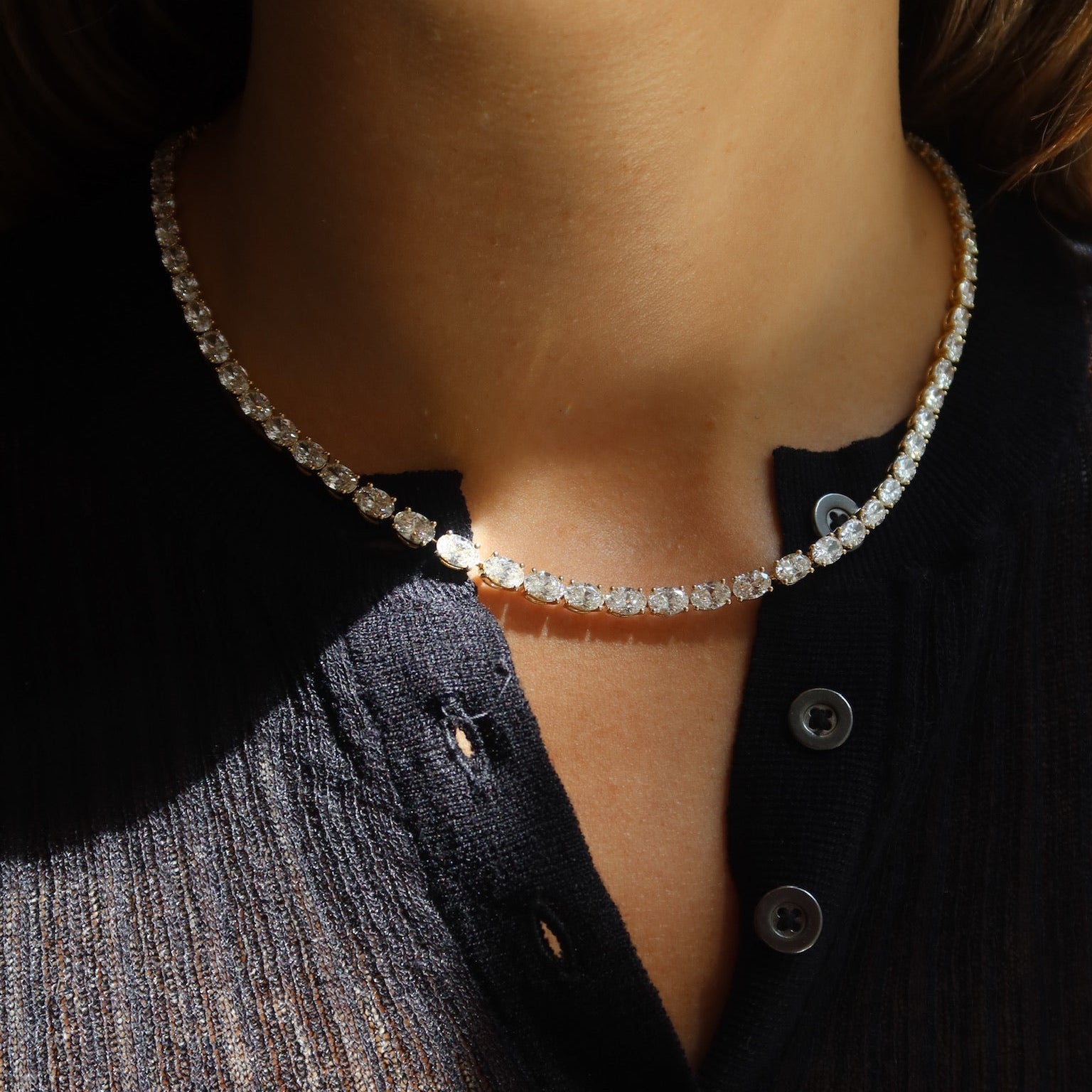 East-West Oval Graduated Tennis Necklace