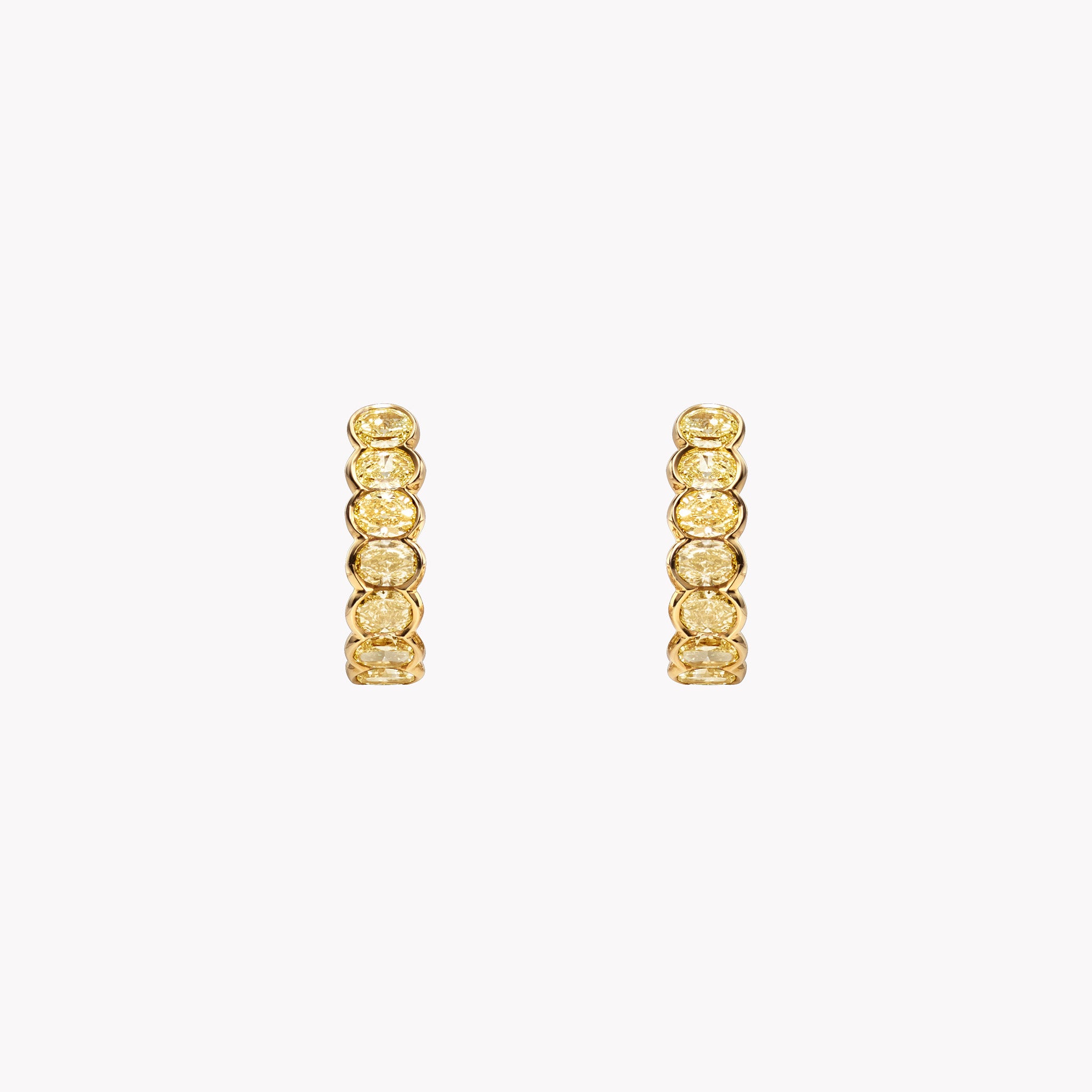 Fancy Yellow Oval Diamond Bezel-Set Semi Hoop Earrings