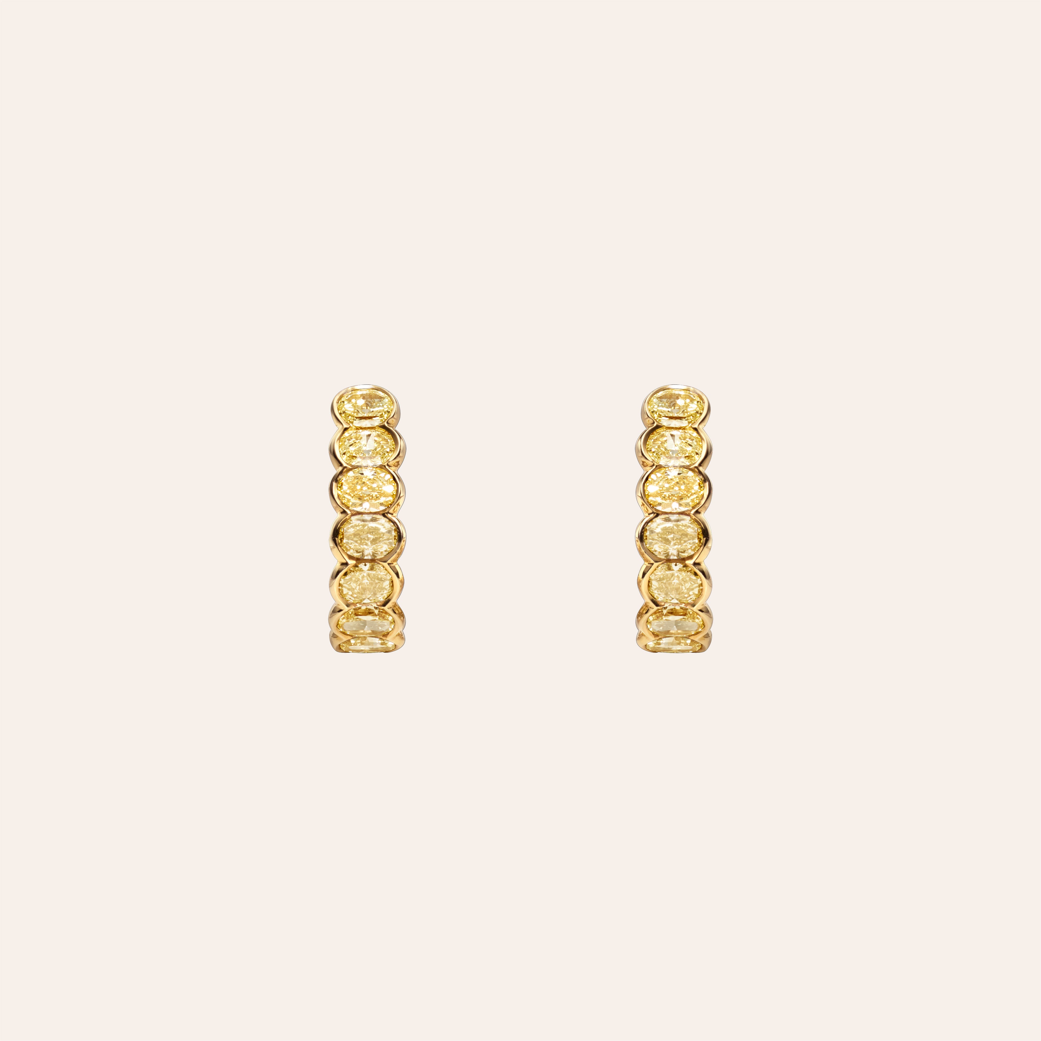 Fancy Yellow Oval Diamond Bezel-Set Semi Hoop Earrings