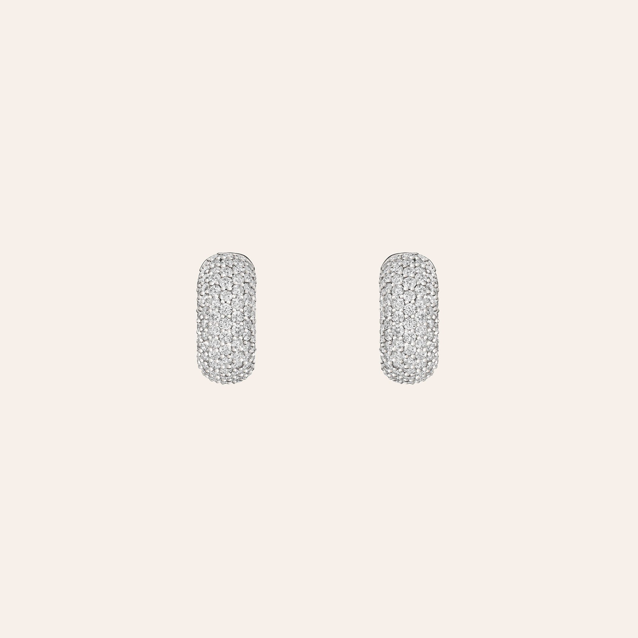 18K white gold diamond pavé huggie earrings, 3.44 total carats