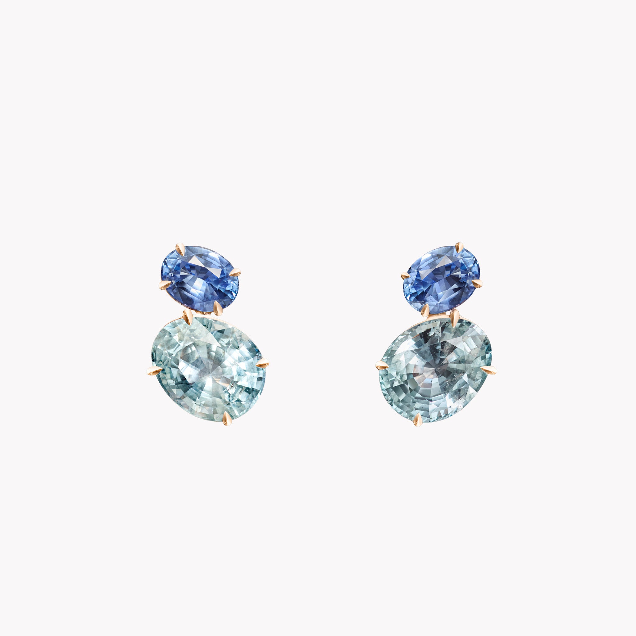 Double Blue-Green Sapphire Omega Earrings