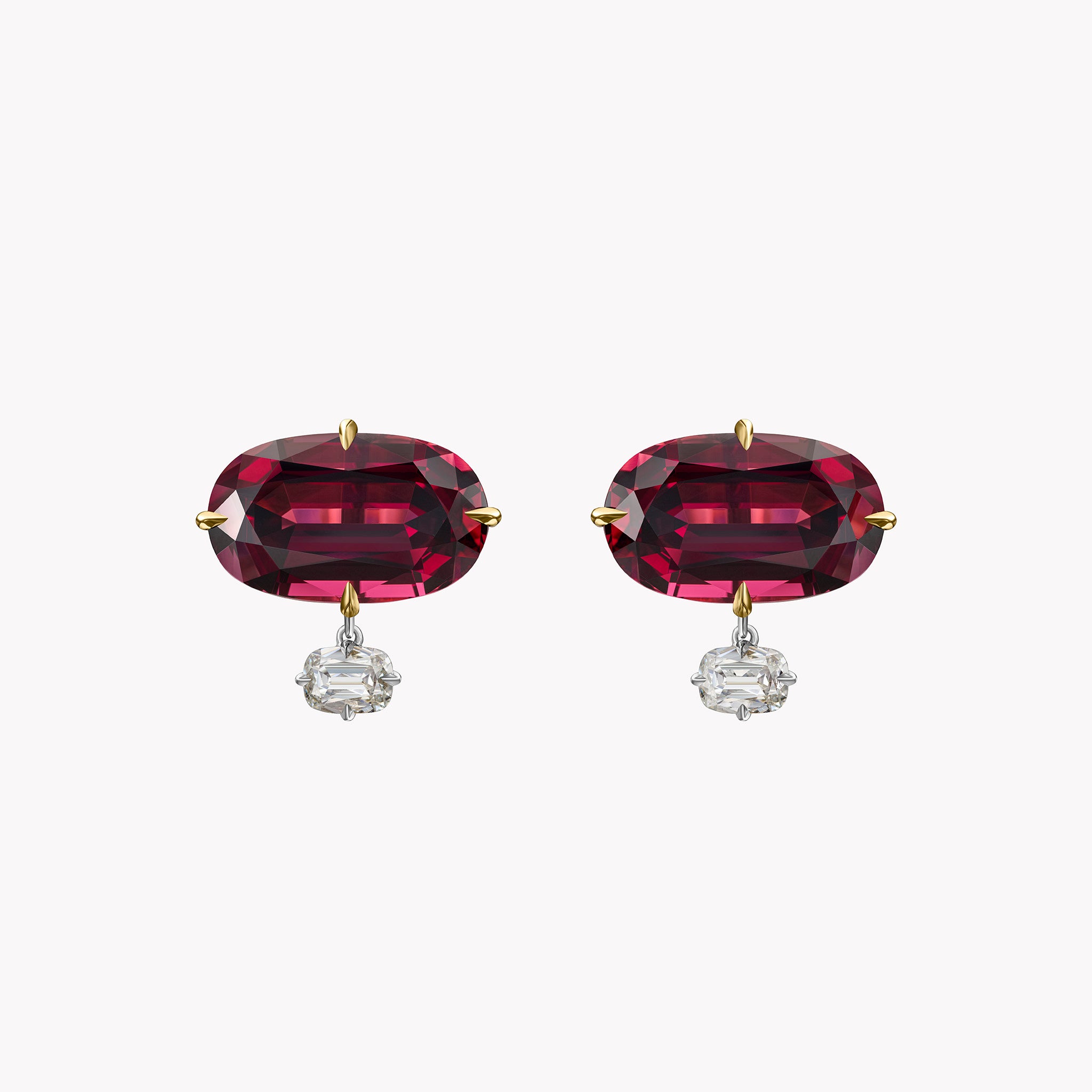 Cushion-Cut Rhodolite Garnet and Diamond Stud Earrings