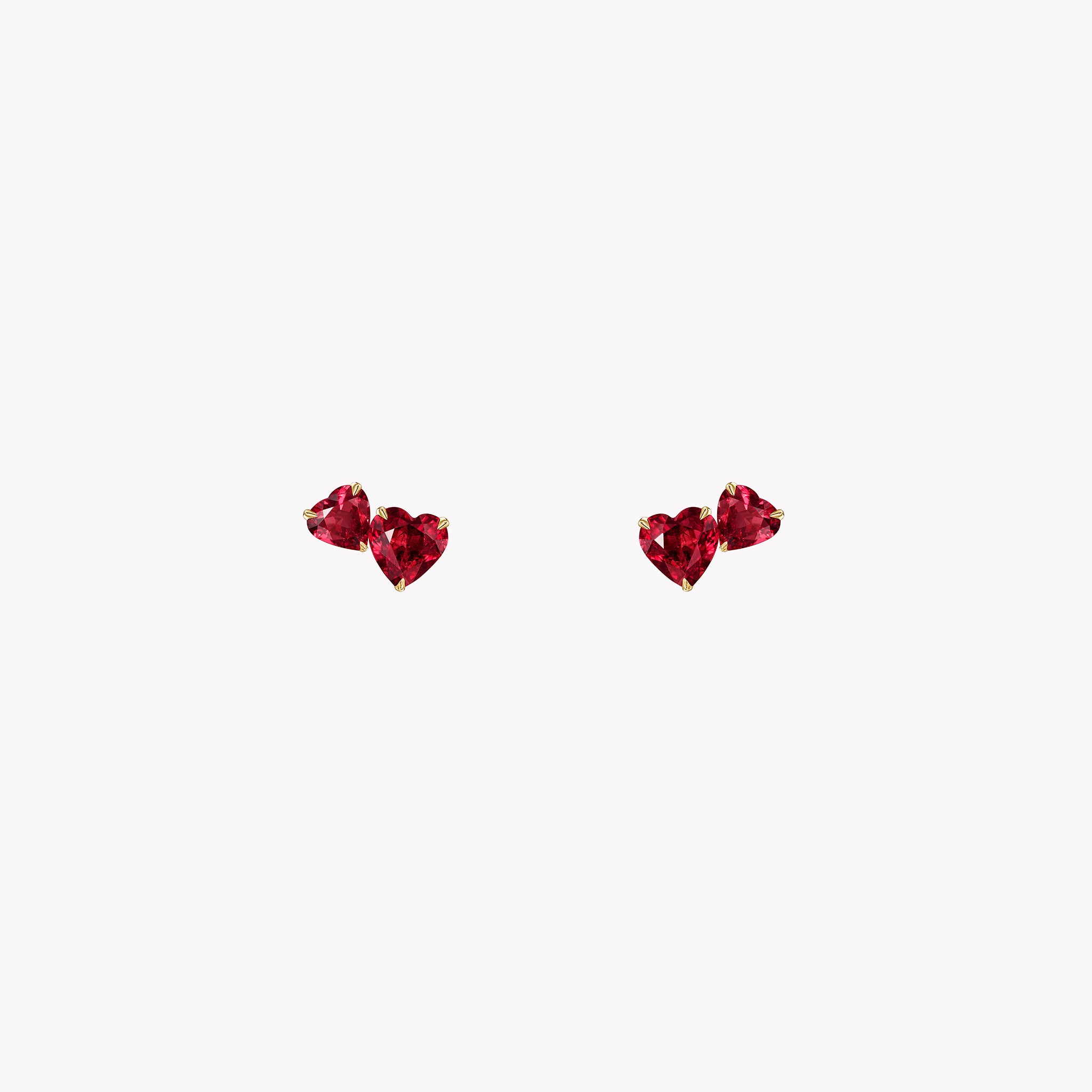 Double Heart Ruby Stud Earrings