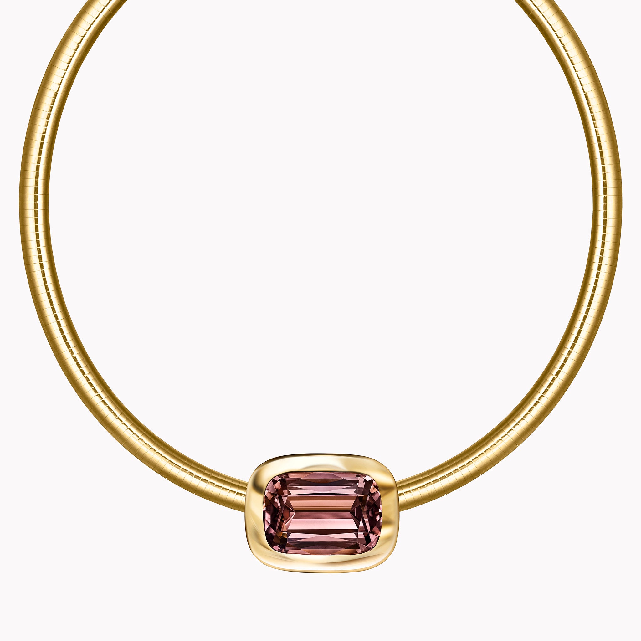 Cushion-Cut Peach Pink Tourmaline Omega Necklace