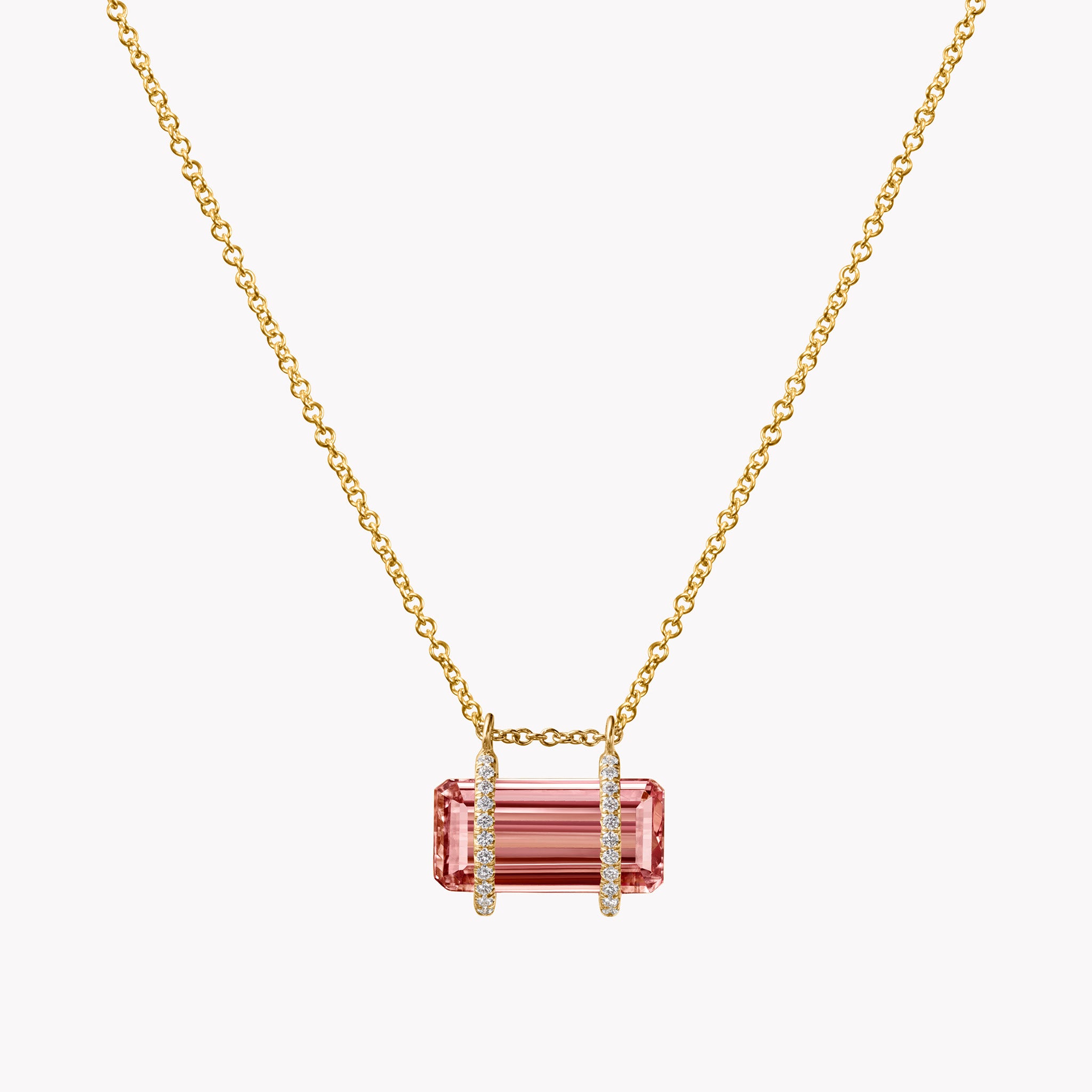 East-West Pink Topaz & Diamond Pendant Necklace