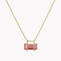 East-West Pink Topaz & Diamond Pendant Necklace