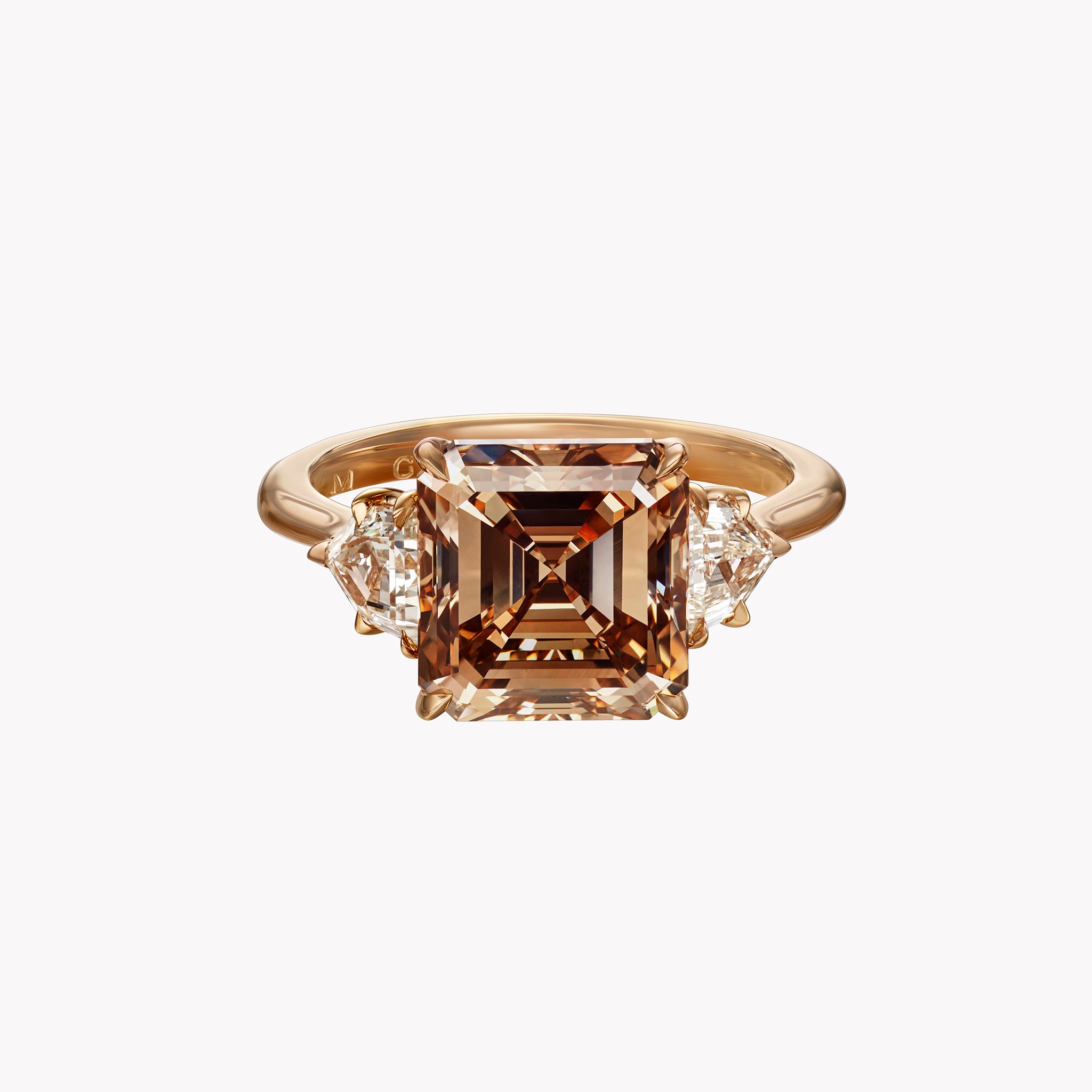 Fancy Brown Asscher Cut Three-Stone Diamond Ring