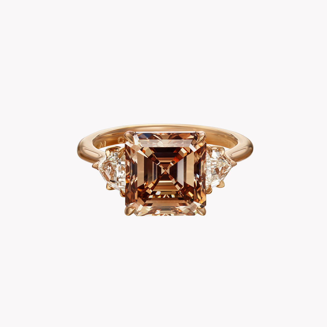 Fancy Brown Asscher Cut Three-Stone Diamond Ring