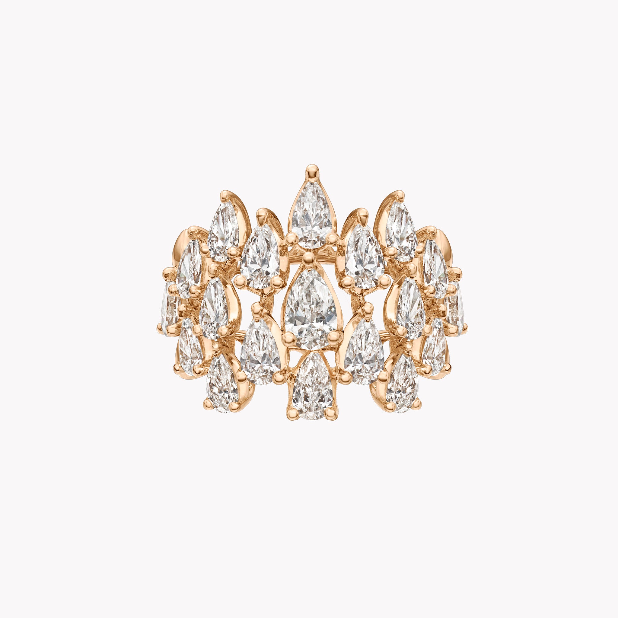 18K gold pear-shaped diamond cluster ring with 2.53 carats total weight, featuring a bold multi-stone design