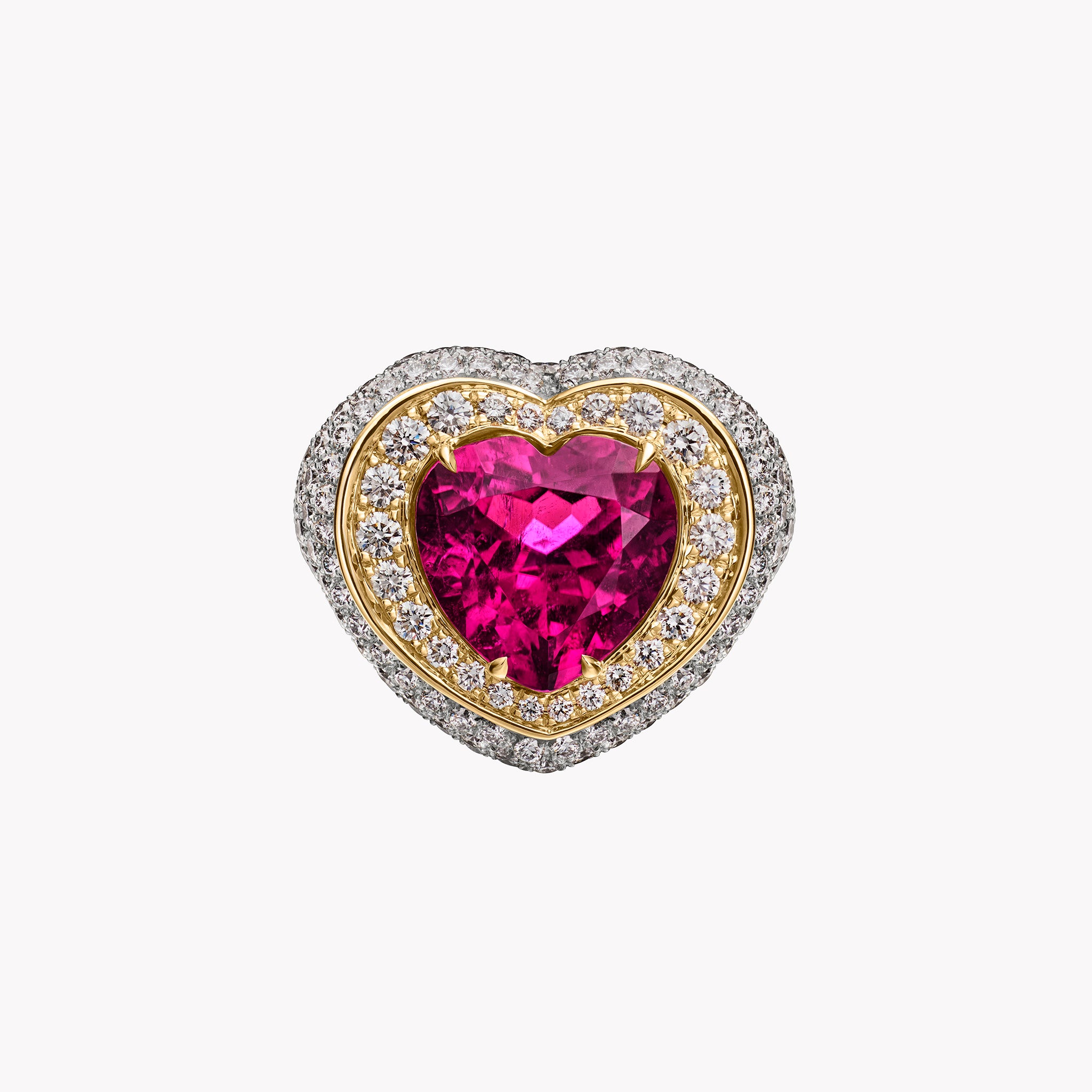 Pavé-Set Heart Rubellite Pinky Ring