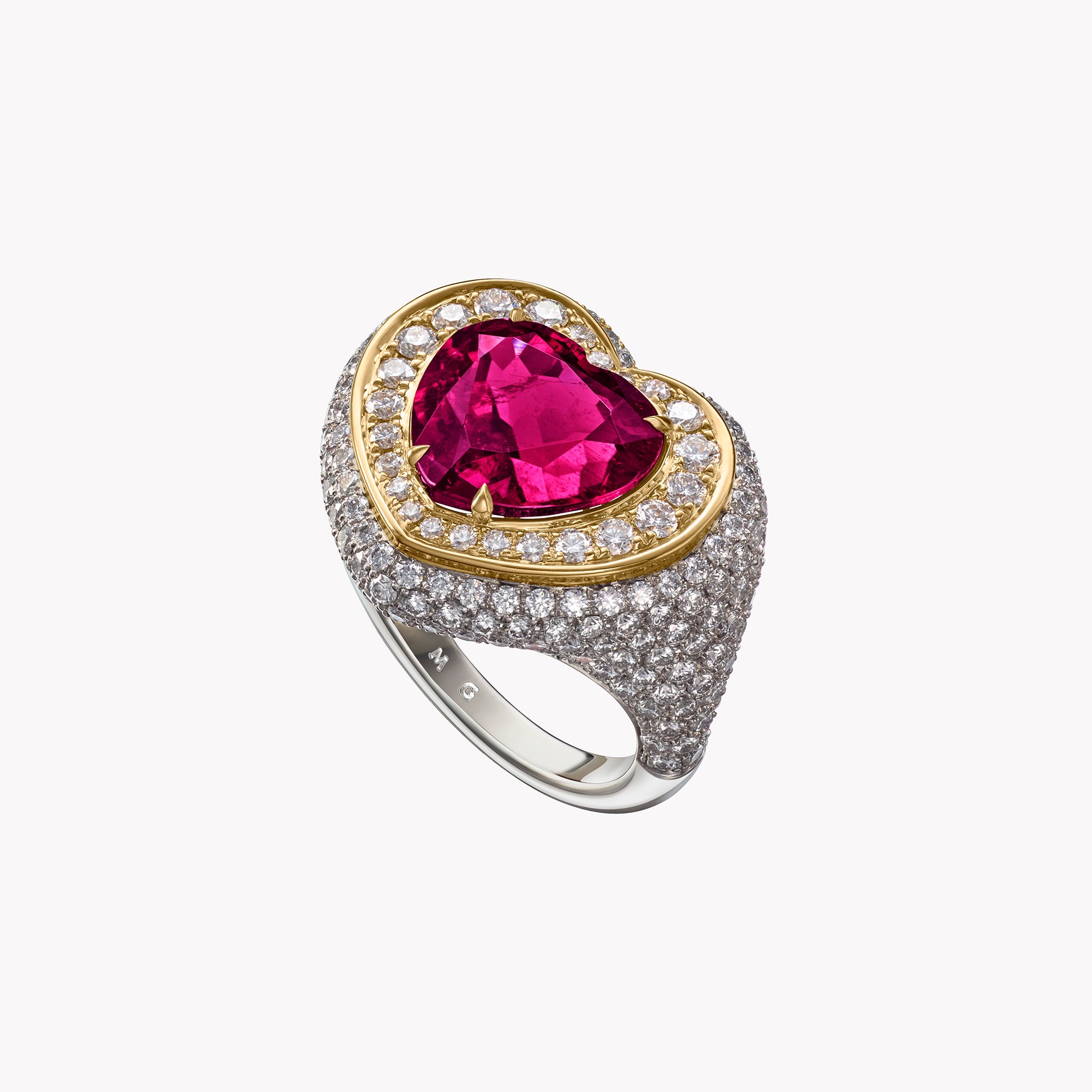 Pavé-Set Heart Rubellite Pinky Ring